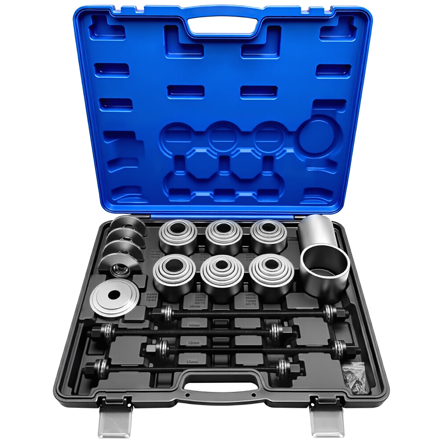 37Pcs Pull and Press Sleeve Kit, Bushing Press Kit for Most Engine Cars Vehicles, Universal Seal Bearing Bushing Removal Installation Tool Kit 4 Pulling Spindles with Nuts Case 37 Pcs