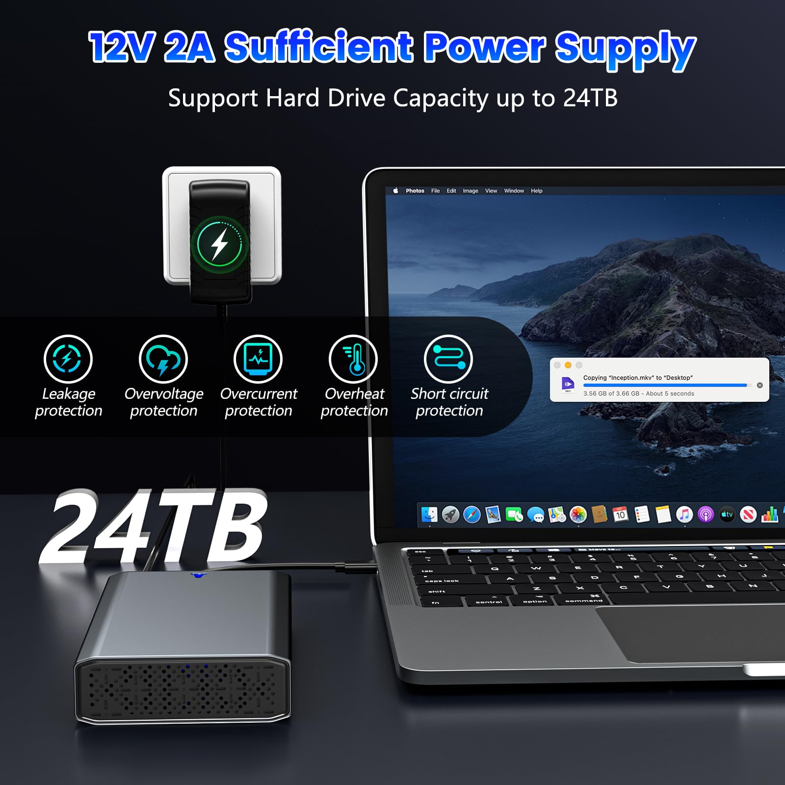 Adaptador SAS a USB 3.0, estación de acoplamiento de disco duro SAS para SSD HDD de 2.5/3.5 pulgadas, carcasa externa sin herramientas con adaptador de alimentación de 12 V/2 A y ventilador de