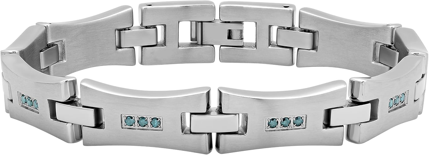 STEEL NATION JEWELRY Men's 8.75" Blue Diamond Satin and