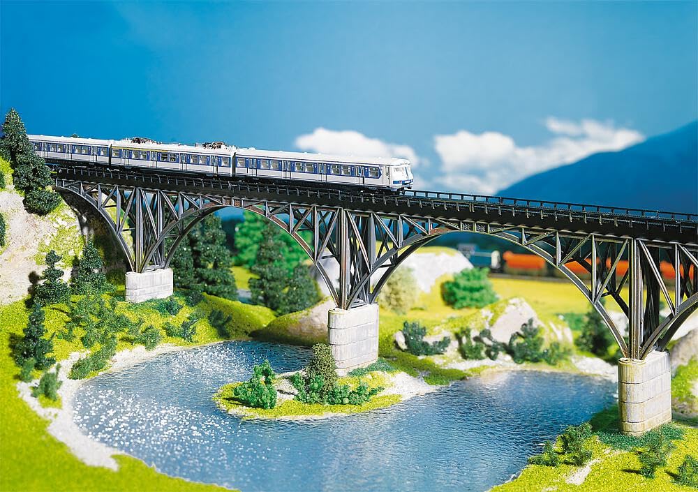FALLER Most łukowy podporowy, zestaw modelarski z 60 częściami 400 x 32 x 105 mm I akcesoria modelowe N I model kolejki N most łukowy z uchwytami