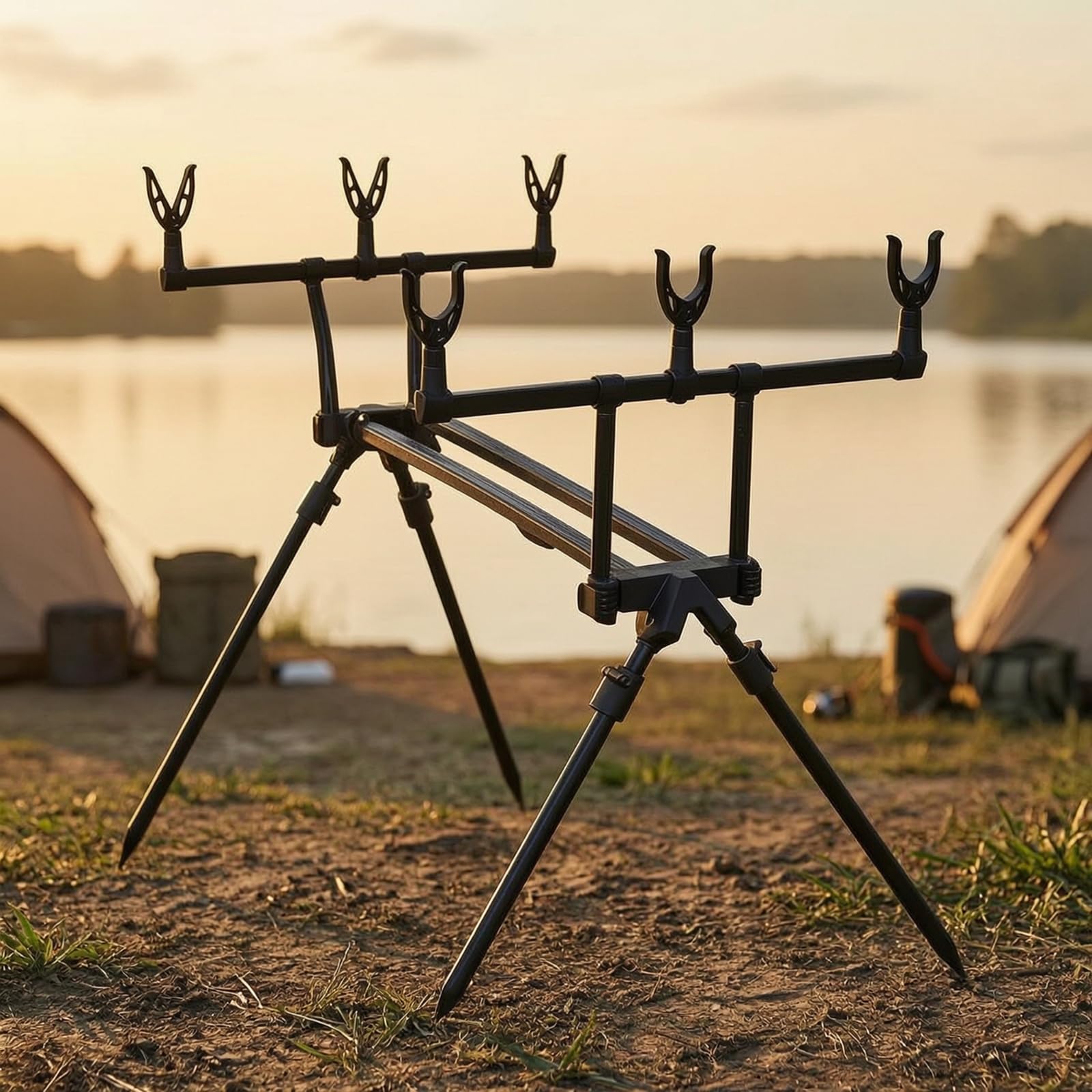 Perfeclan Soporte para Caña Pescar con Base Aleación Aluminio y Nylon con Cabezal Ajustable y Patas Extensibles para Pesca en Orilla y