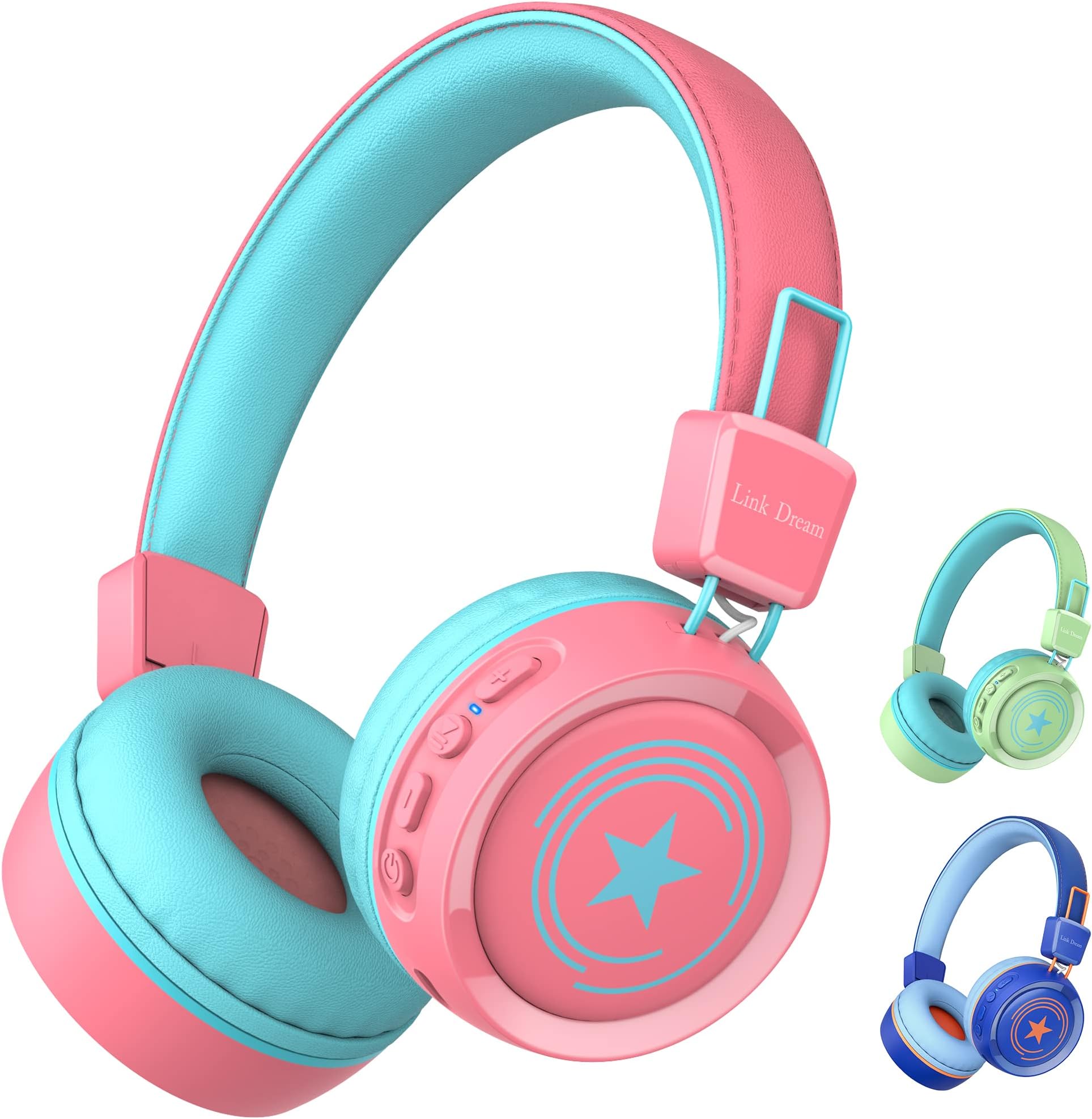 Link DreamKids Bluetooth Headphones V5.0 Bluetooth Kids Headphones w/Mic 32H Playtime Soft Padded Stereo Childrens Headphones for Boys Girls School iPad Tablet Cellphons Laptop, Pink