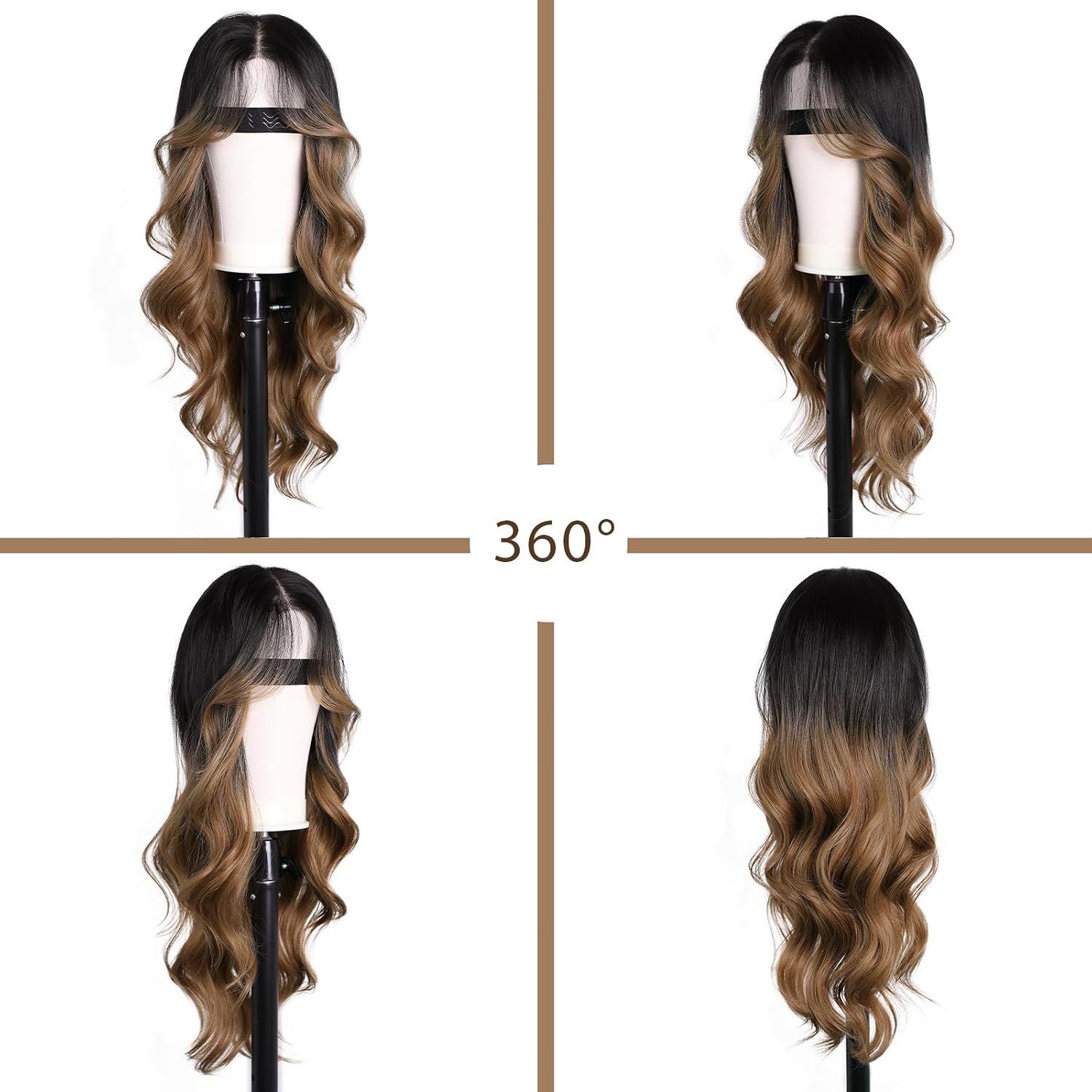 27.5'' Long Women's Wavy Wig 13 x 4 T Part Lace Hand-Tied Hairline Natural Hair Wigs Layered Synthetic Wig with Adjustable Breathable Net Womens Wigs for Women Party Daily Use Black to Brown