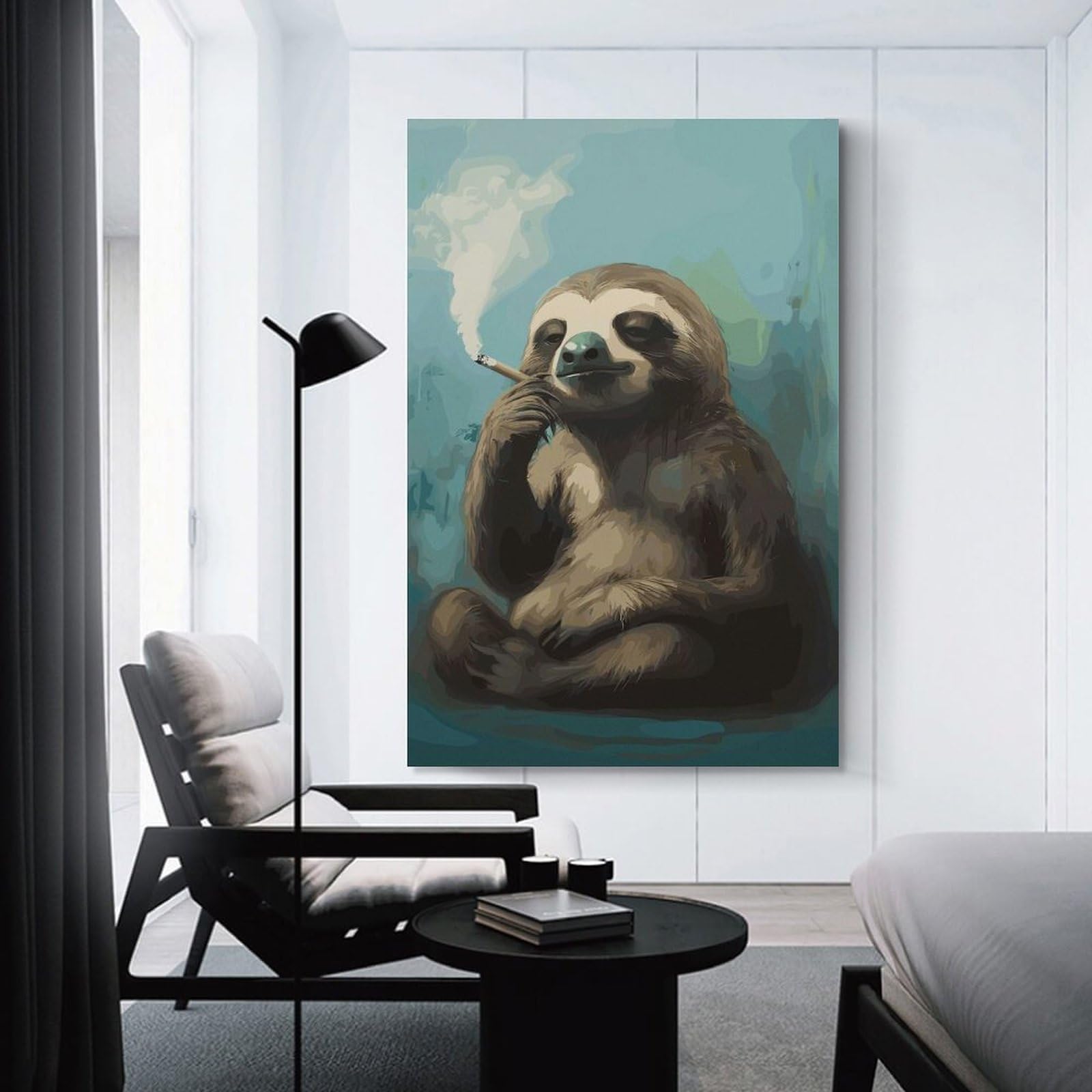 Junmoney Unframe-Style-6 Hanging Wall Art Cool Sloth Smoking, 20X30inch(50X75cm), For Gallery Wall Layouts In Home Or Office, An Easy Match For Collected Prints