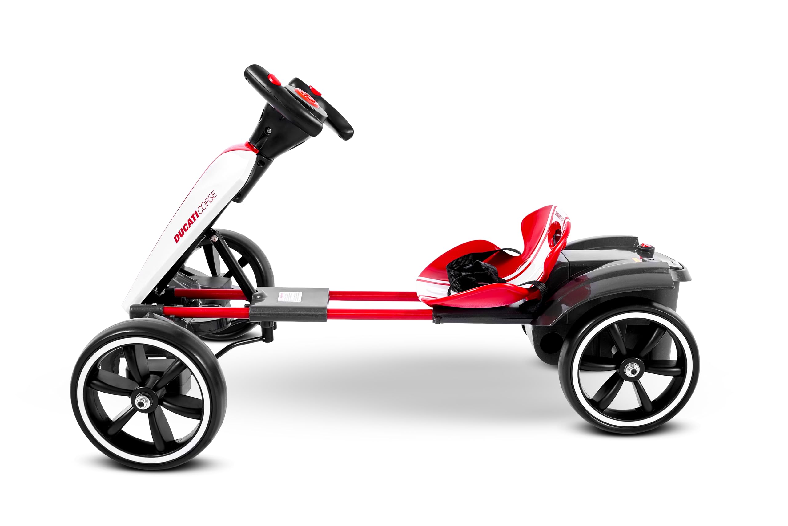 Ducati Corse Speed Kart - Kart elettrico per bambini e ragazzi pieghevole con luci e suoni, marcia avanti e indietro, 6 km/h, bianco e rosso