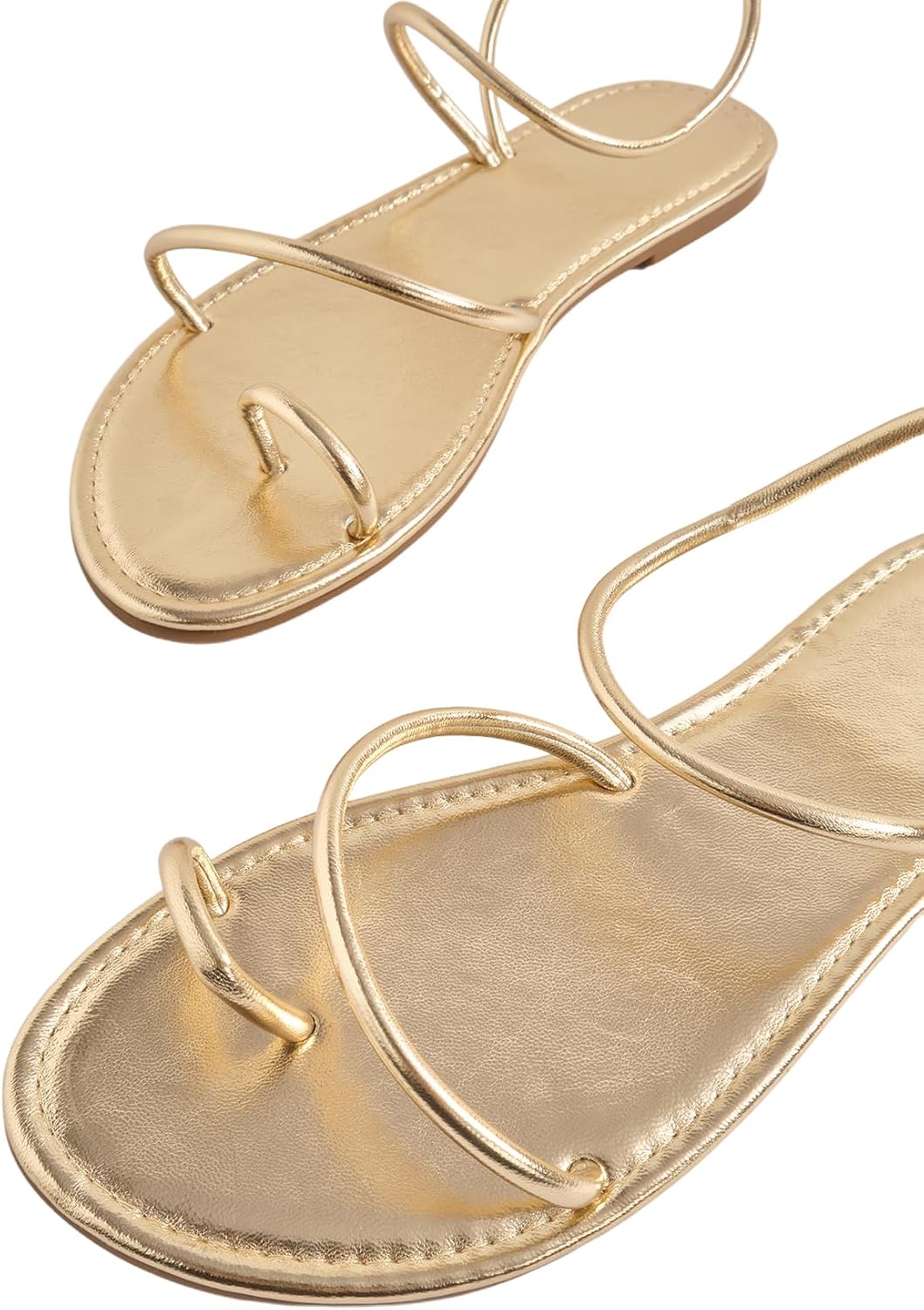 GORGLITTER Women's Metallic Strappy Thong Flat Sandals Dressy Vacation Gold Open Toe Ring 2026 Slippers Shoes - Image 3