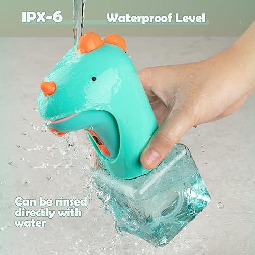 Miniatura 3 de Seawah Dispensador automático de jabón, dispensador de jabón sin contacto de espuma para niños, IPX6, impermeable, lindo dinosaurio, dispensador de