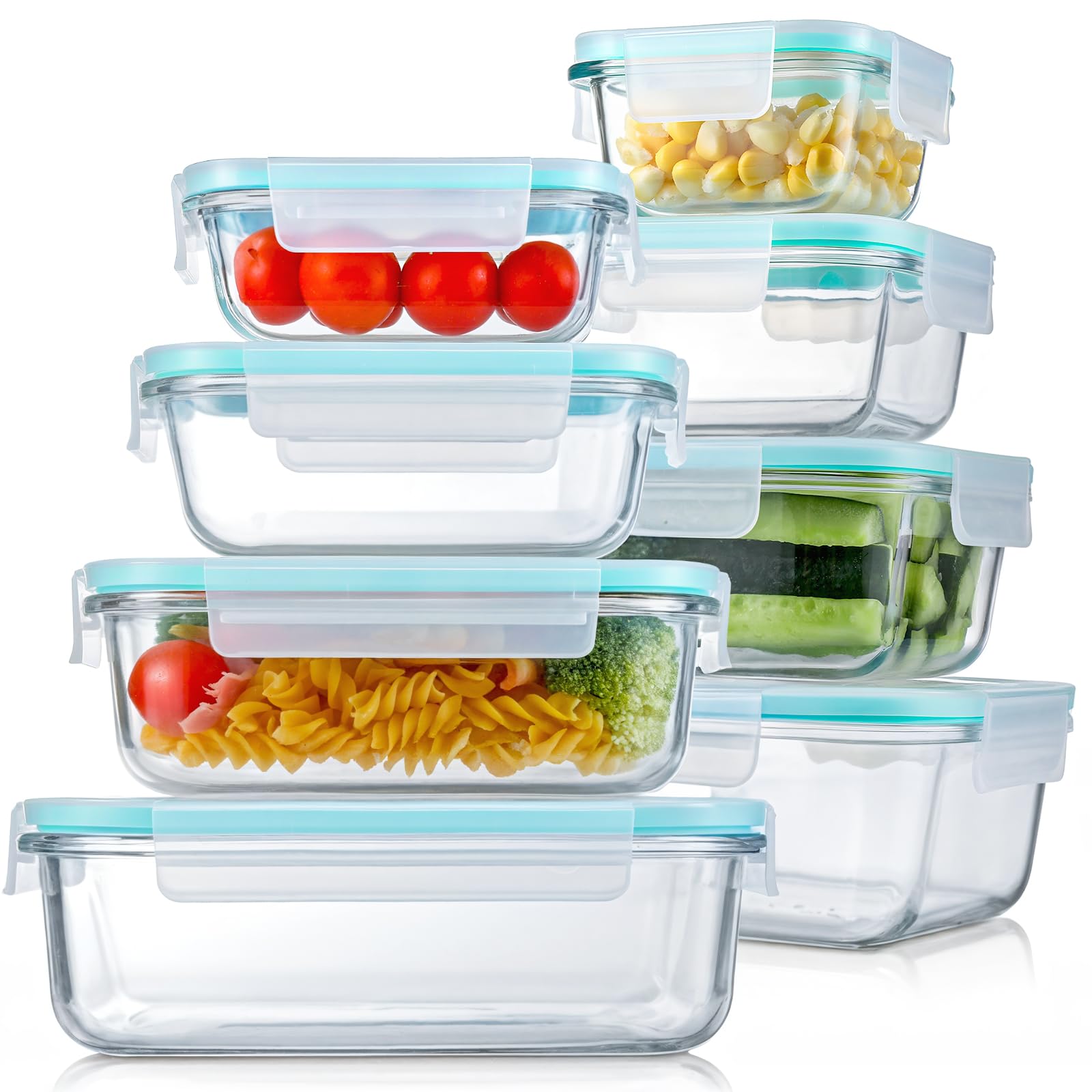 MHDCLY Confezione da 8 contenitori in vetro per alimenti, con coperchio, senza BPA e approvati dalla FDA, contenitori ermetici in vetro bento con coperchio a prova di perdite, per congelare