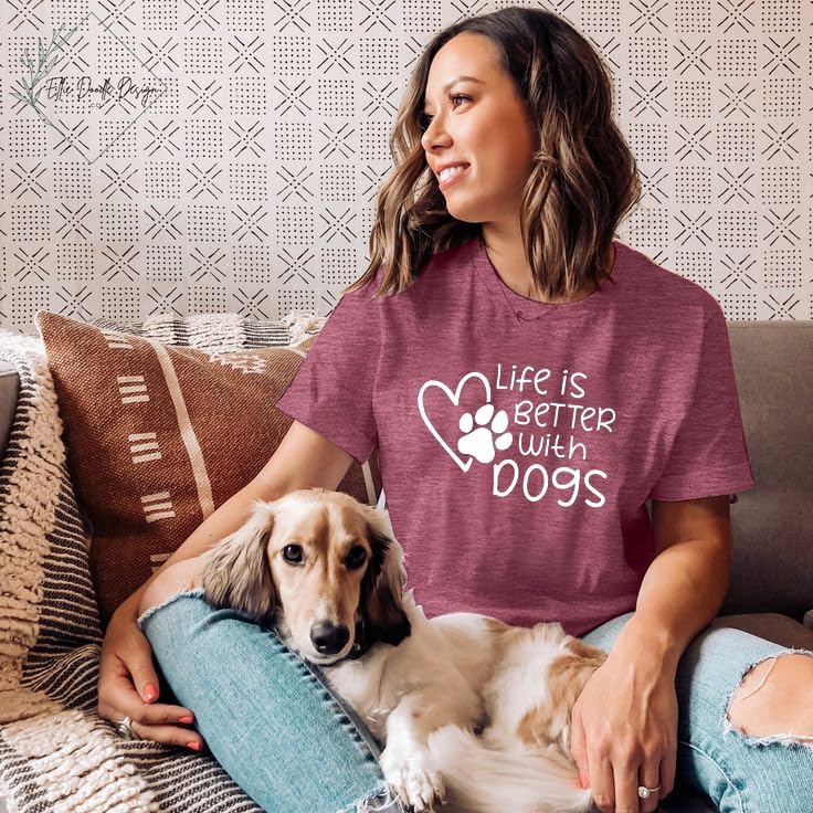 Dog Shirt Dogs Mom Shirts: Women Life is Better with Dogs T Shirt Funny Dog Paw Print Tee Pet Lover Animal Gift Tops - Image 4