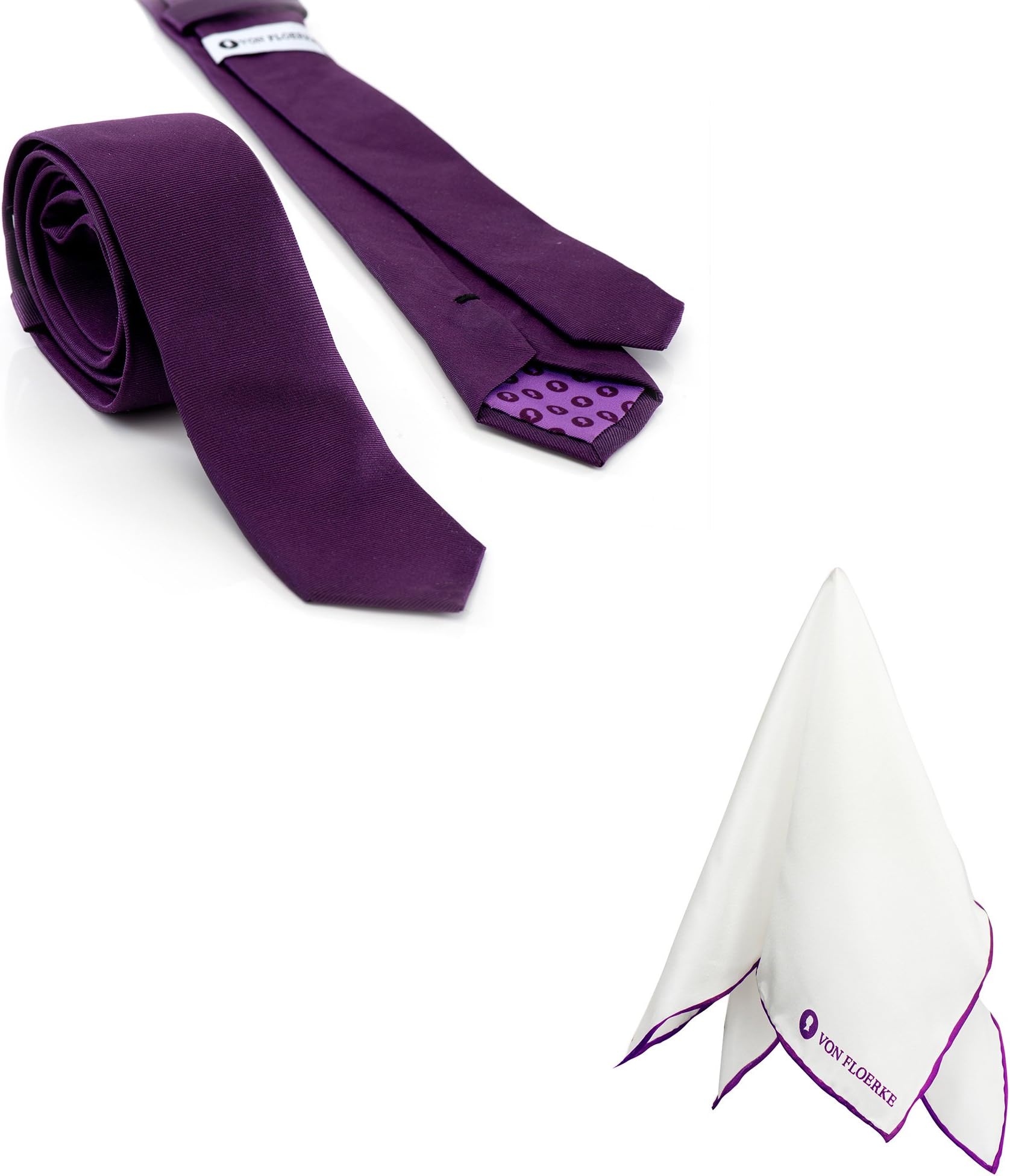Set of handsewn formal tie necktie with colored handkerchief pocket square – violet, violet made from 100% Silk
