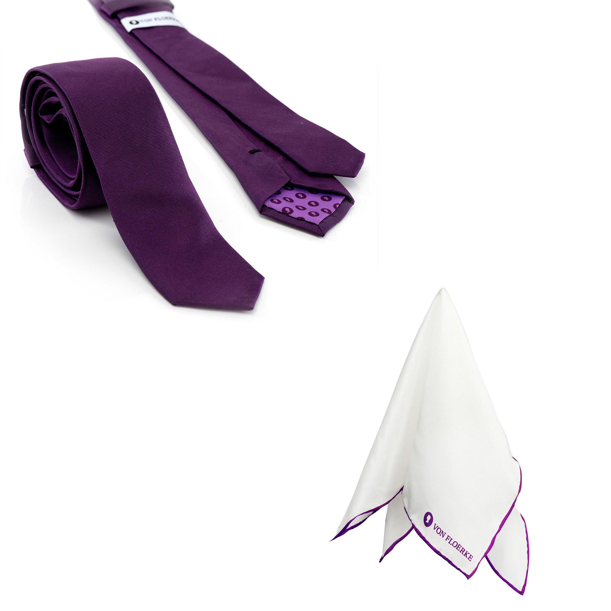 Set of handsewn formal tie necktie with colored handkerchief pocket square – violet, violet made from 100% Silk