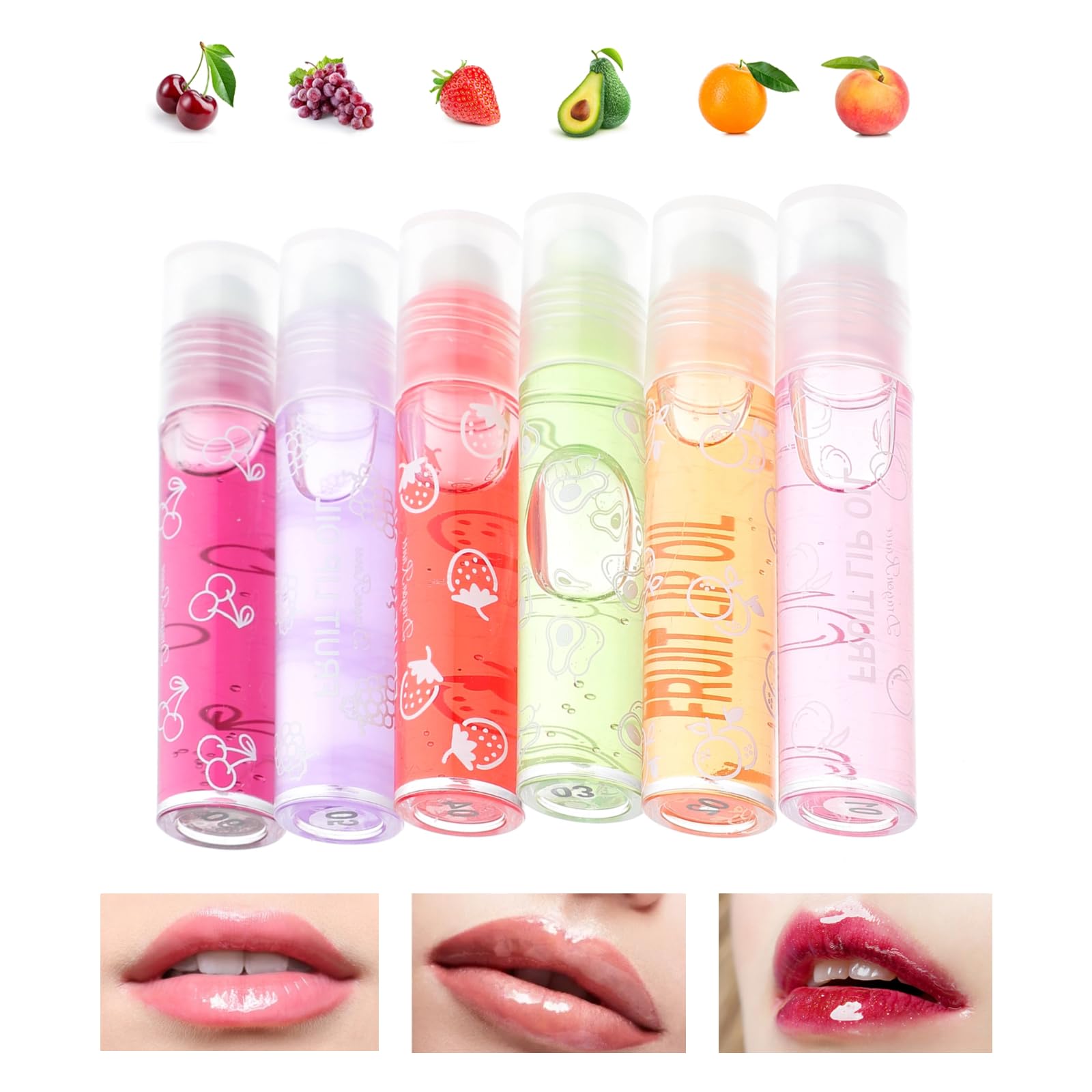 minkissy6pcs Lip Gloss Set Fruit Flavored Moisturizing Lipsticks Transparent Lip Plumper Roll on Lip Gloss Set Lip Enhancer Lip Gloss Sets for Women Teens Girls