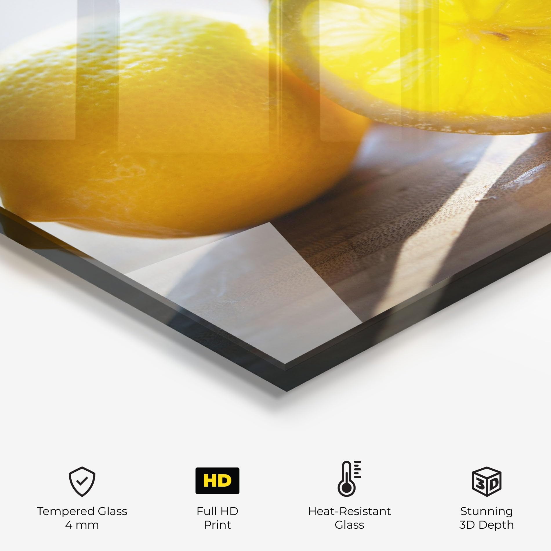 ARTHUB® Crédence de Cuisine en Verre 60x60 cm, Lemon in The Sun | Protection Contre Les éclaboussures, Revêtement Mural en Carreaux, Plaque en Verre, Verre trempé, Aliments, Fruits