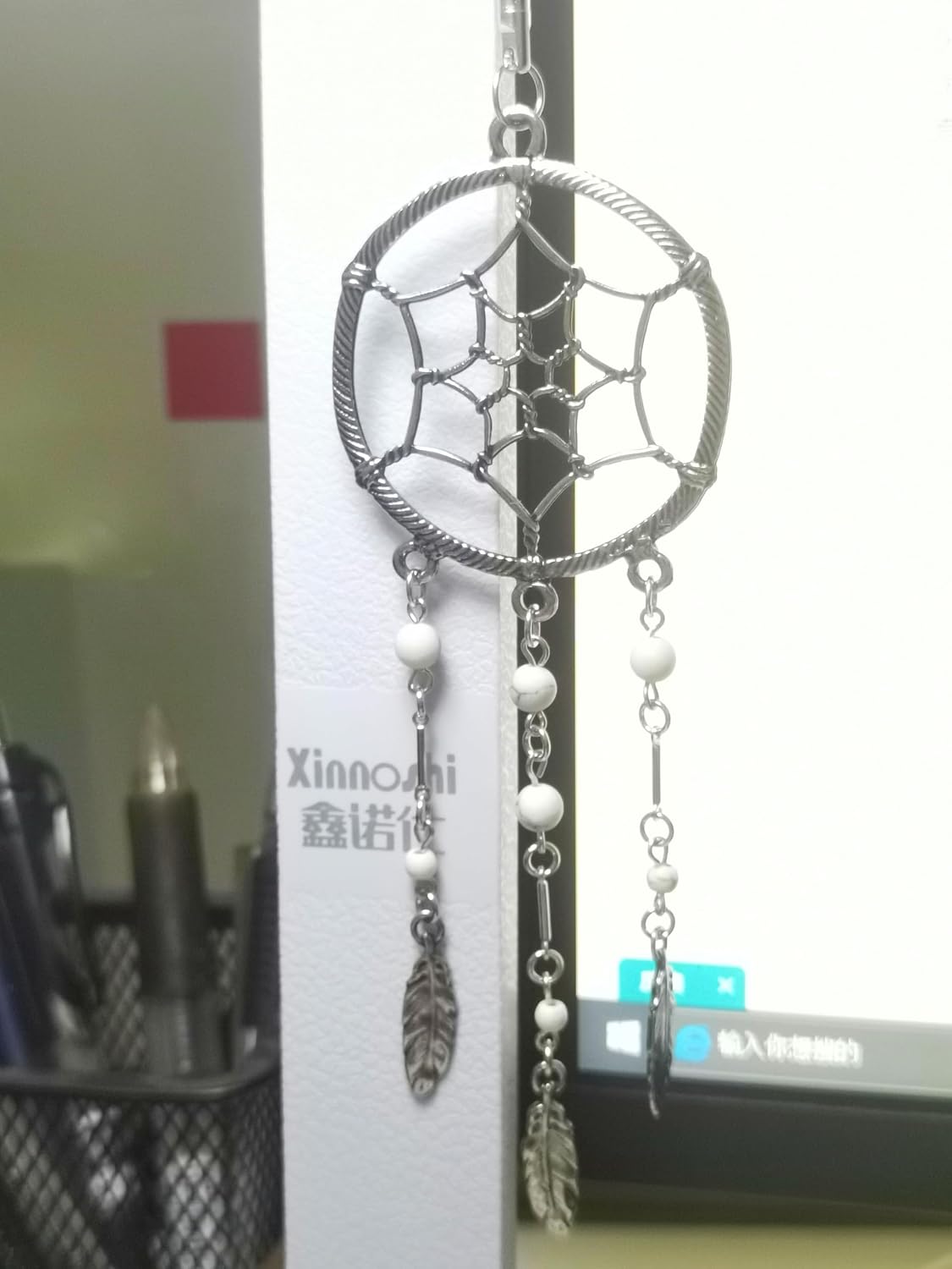 Dream Catchers Car Charm Rotatable Handmade Pendant with P-Patterned Stone Colors Beads