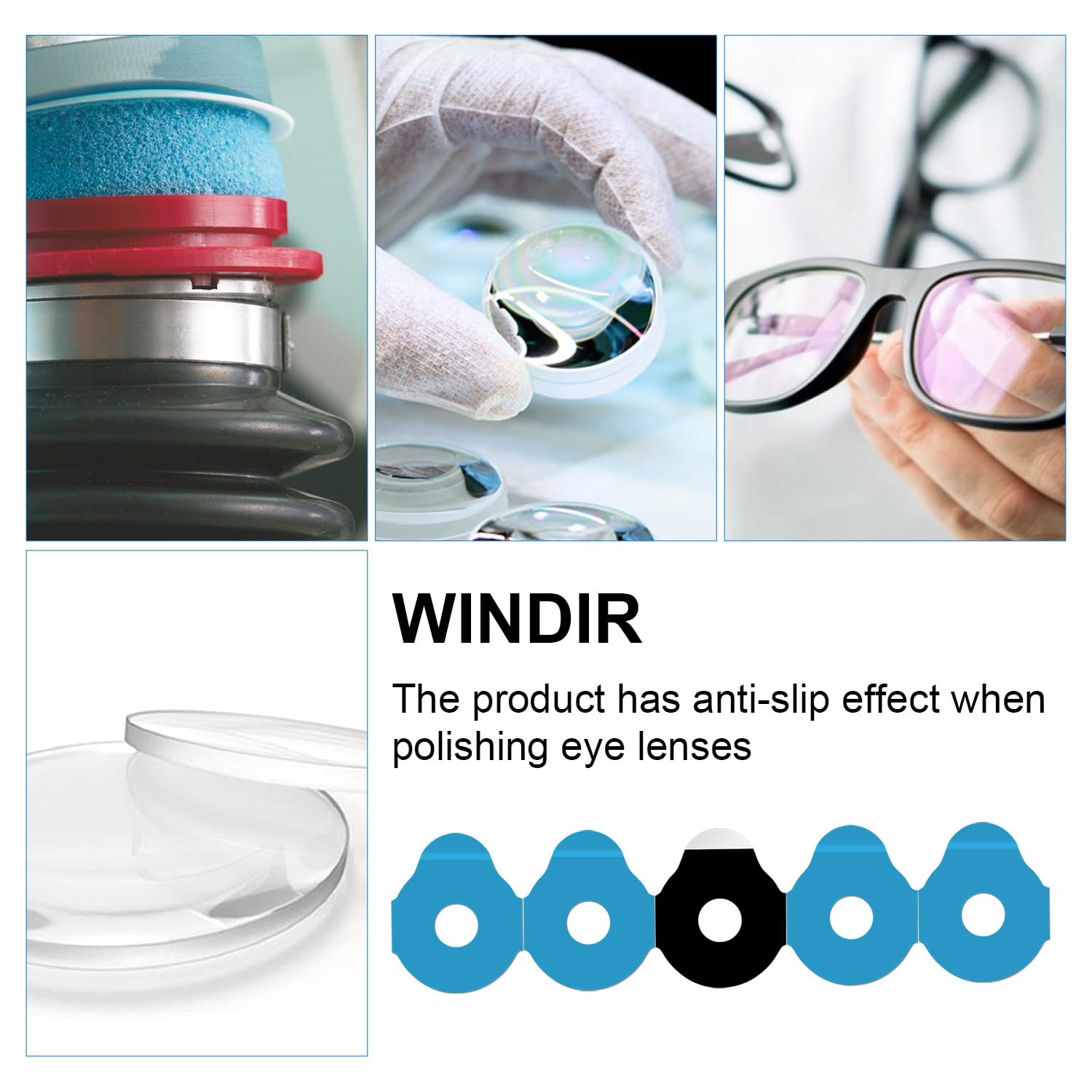 WINDIR Almohadillas de bloqueo de bordes de lente óptica, 1000 unidades, antideslizantes, cinta adhesiva para procesamiento, pulido para gafas, accesorios de bordeador de auto (almohadillas negras,