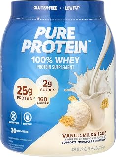 Pure Protein Vanilla Cream Whey Protein Powder | 25g Protein, 2g Sugar, Gluten Free, 1.75 lbs