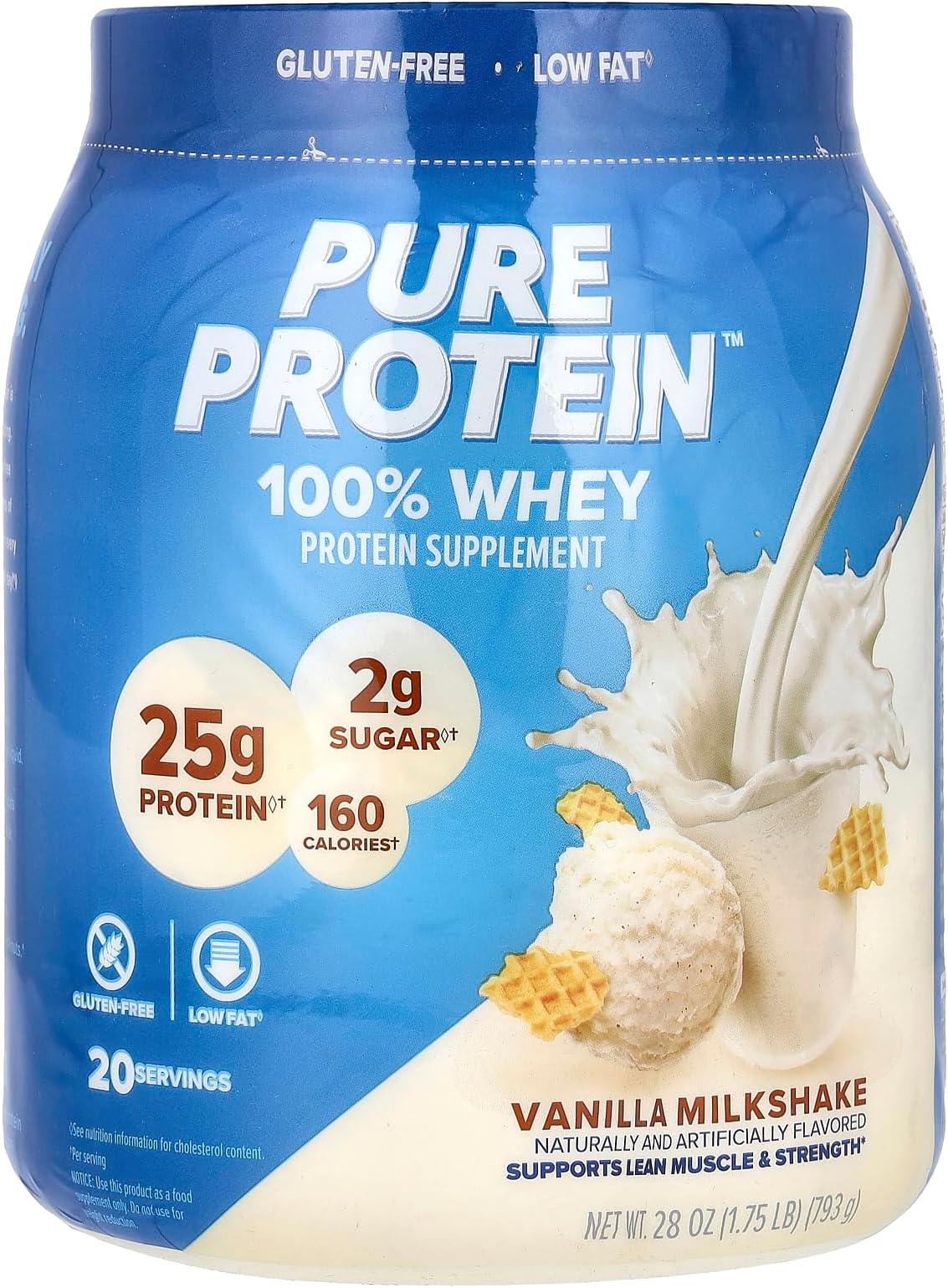 Powder, Whey, High Protein, Low Sugar, Gluten Free, Vanilla Cream, 1.75 lbs
