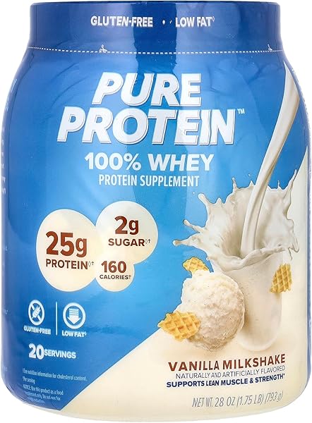 Pure Protein Powder, Whey, High Protein, Low Sugar, Gluten Free, Vanilla Cream, 1.75 lbs