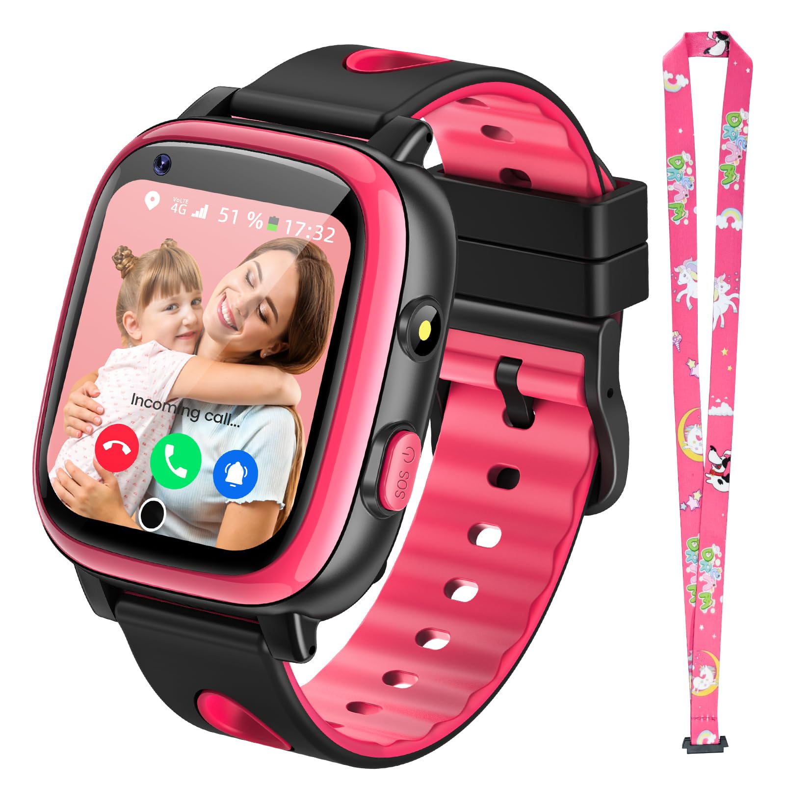 2026 Nuevo 4G Reloj Inteligente Niño con Videollamada & GPS, SOS, Chat de Voz, IP68 Impermeable, Modo Escuela, Podómetro, Despertador, Flashcard, Regalo para Niños y Niñas de 4 a 15 Años Rojo
