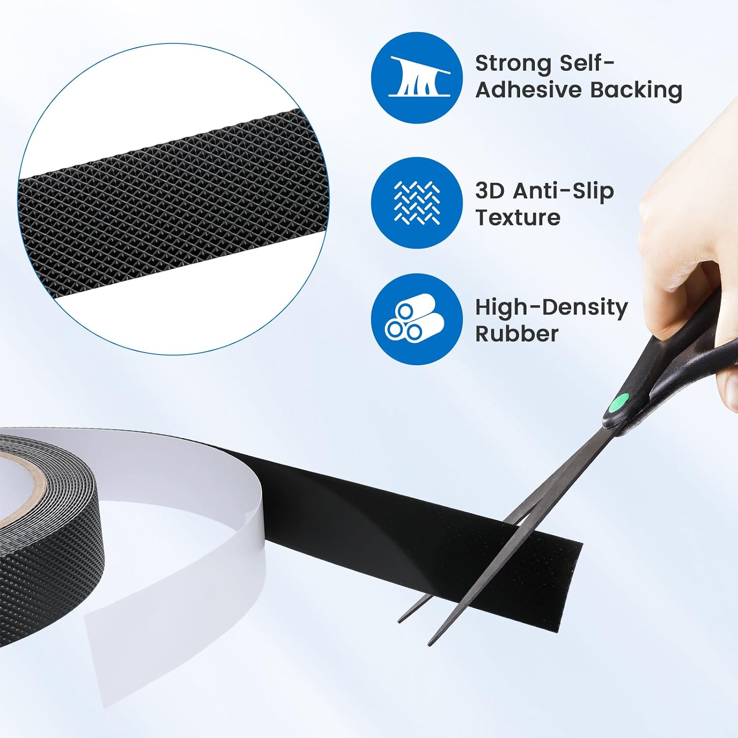 Rubber Grip Tape - 1 Inch x 16.4 Feet, Strong Adhesive Grip Tapes for Handles, Non Slip Tape for Drawers, Tools, Cabinet, Shelf & Stairs - Black Rubber Padding Sheet, Protect Surfaces, Prevent Sliding