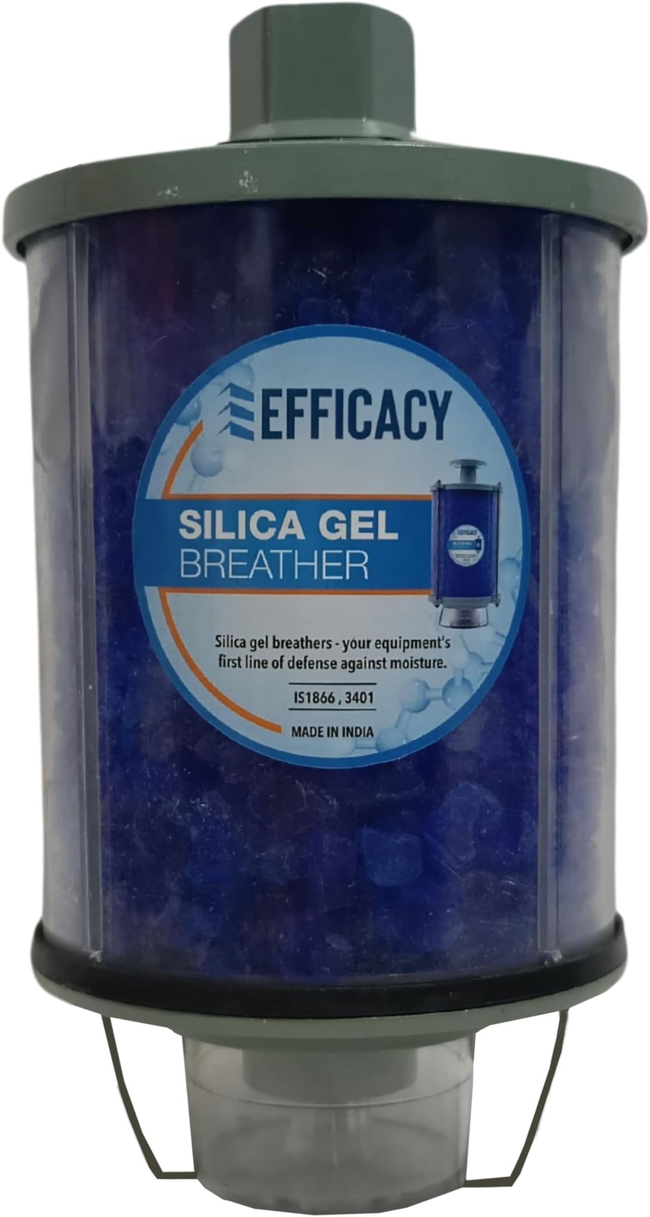 Efficacy Silica Gel Breather Size 1000 gm Transformer Breather Desiccant Breathers Color Dark Blue to Pink Indicated Made of Top Bottom Aluminium and UV Protected Polycarbonate Tube & Cup