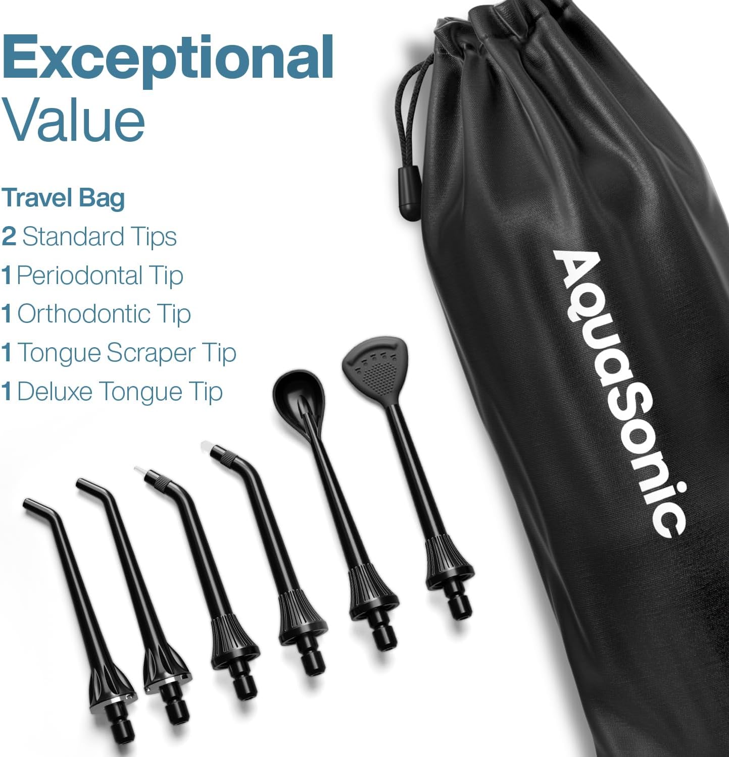 AquaSonic Aqua Flosser PRO - Rechargeable Electric Cordless Water Flosser for Teeth, Gums & Tongue - Waterproof Modern Design, 300ml Large Tank, 3 Modes, 6 Jet Tips, Deluxe Tongue Nozzle - Black