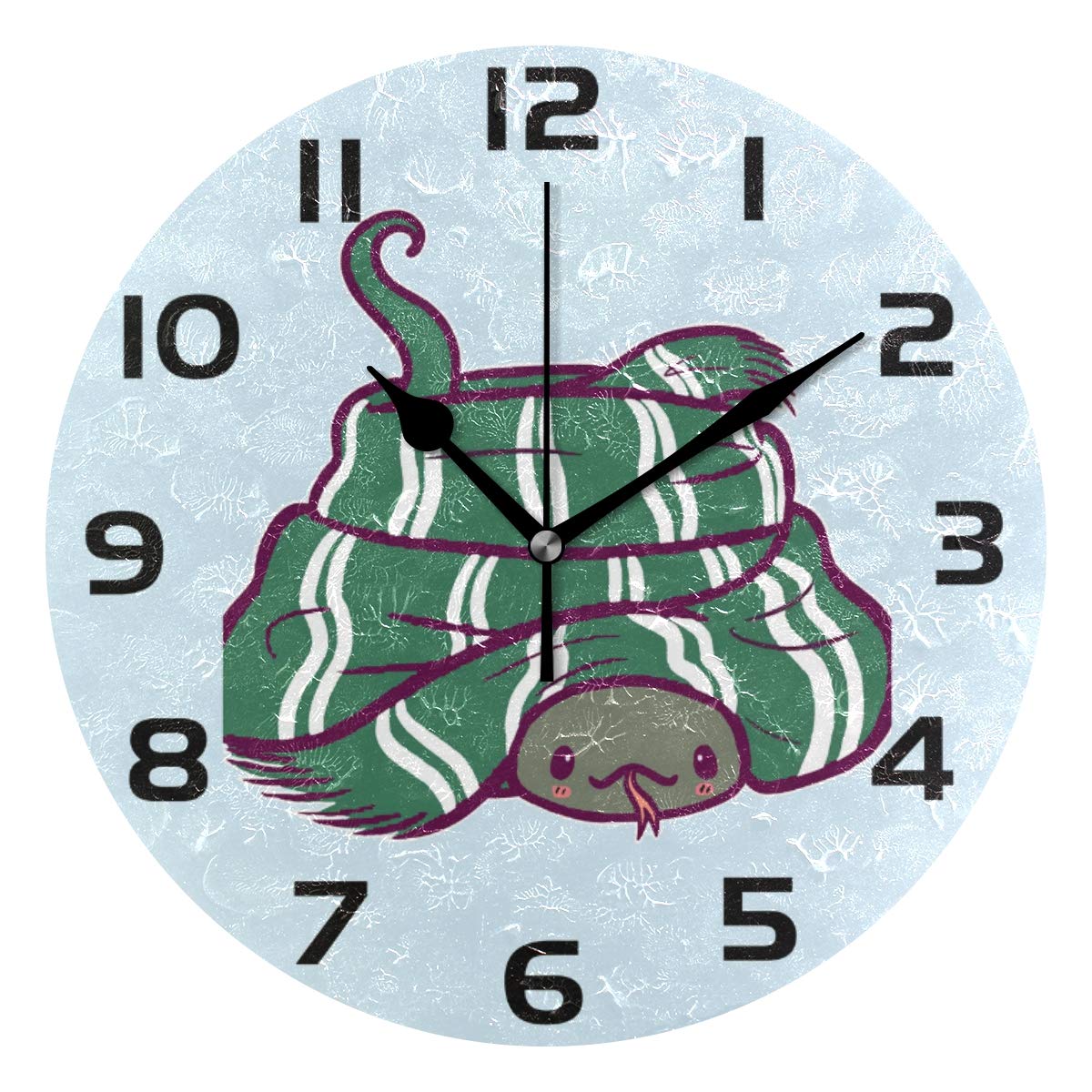 linomo Funny Animal Snake Wall Clock Decor, Silent Non Ticking Round Clock Quiet for Kitchen Living Room Bedroom Bathroom Office