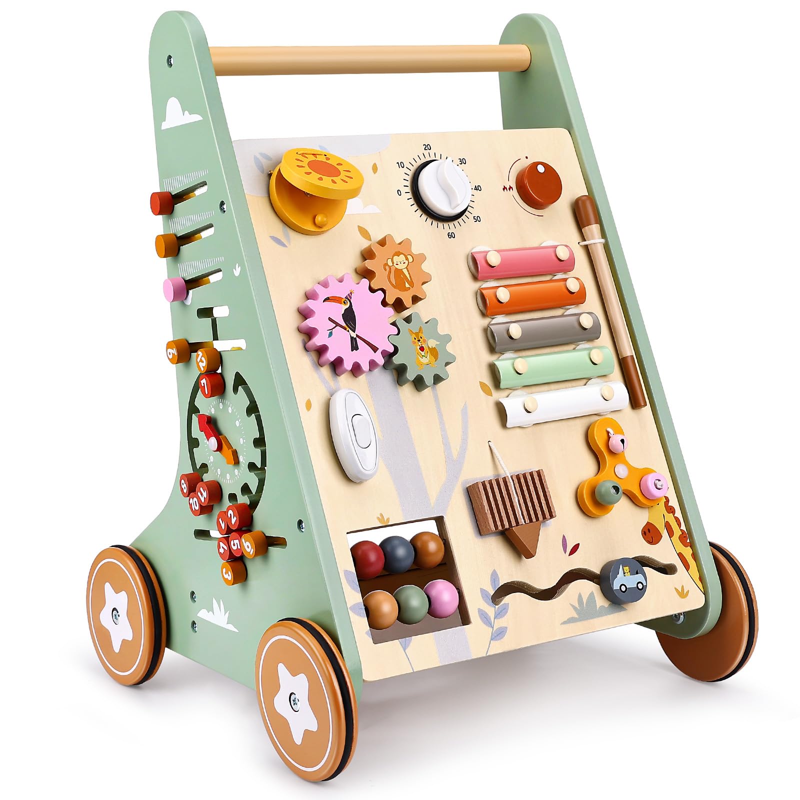 Highbird Lauflernwagen Holz, Montessori Lauflernspielzeug, Baby Lauflernhilfe Holz mit gummierten Holzrädern für Mädchen & Jungen ab 1 Jahr, Motorische Fähigkeiten und Regt die Kreativität an