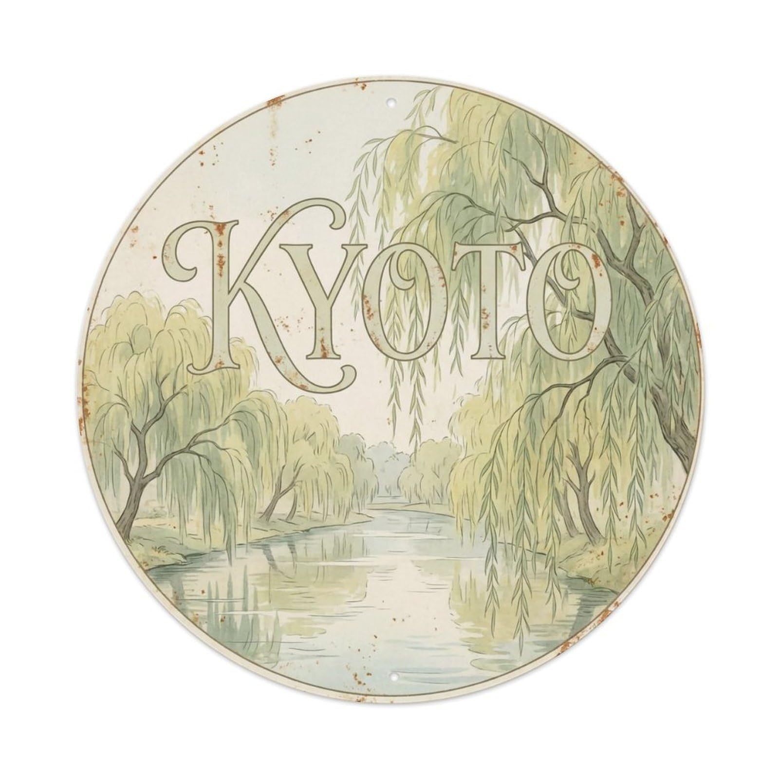 Vintage Travel Kyoto Japan Willow Vintage Metal Tin Sign Plaque Wall Decor for Cafe, Club Bar, Office, Garden Metal Poster 8x8Inch