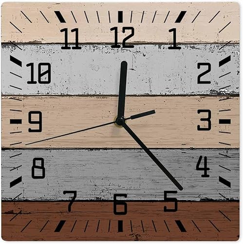 Miniatura 13 de Reloj de pared de madera naranja, silencioso, sin tictac, con rayas grises, degradado, rústico, grano, cuadrado, funciona con pilas, reloj de