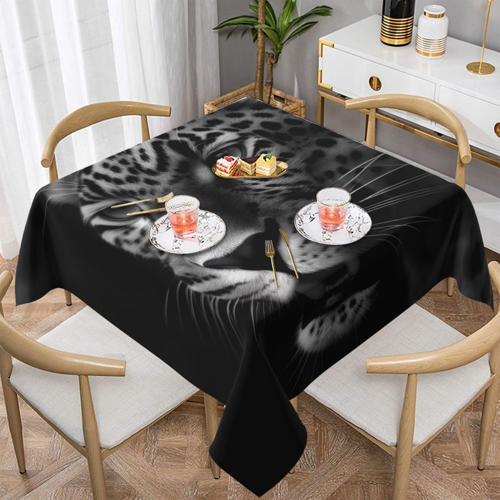WPKJU Leopard Printed Square Tablecloth 60x60 inch Water Resistant Table Cover Washable Rectangle Table Cloth for Dining Tables