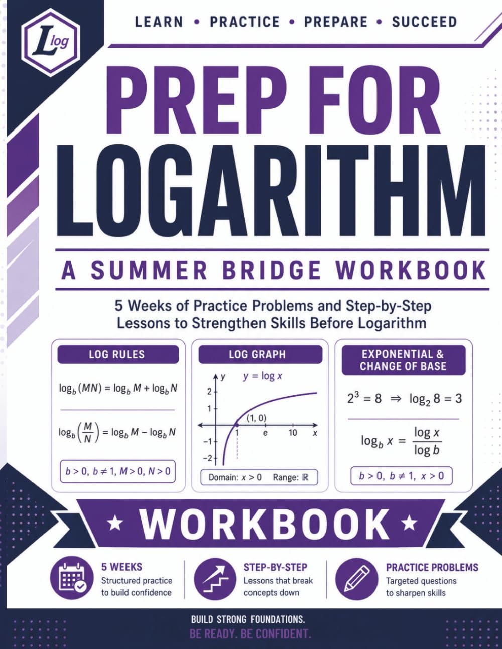 Prep For Logarithm | A Summer Bridge Workbook: 5 Weeks of Practice Problems and Step-by-Step Lessons to Strengthen Skills before Logarithm (Prep Math Workbook by Sam)