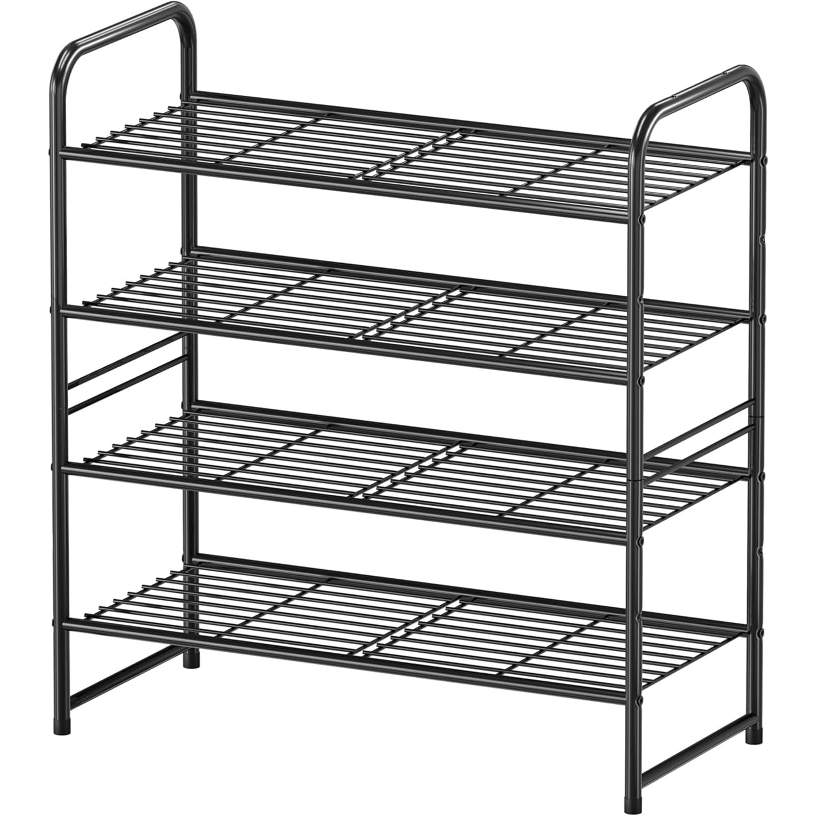 Photo 1 of MWQ 4 Tier Shoe Rack, 27 Inch Wide Stackable Metal Shoe Organizer Shelf for Closet Heavy Duty, Adjustable, Black