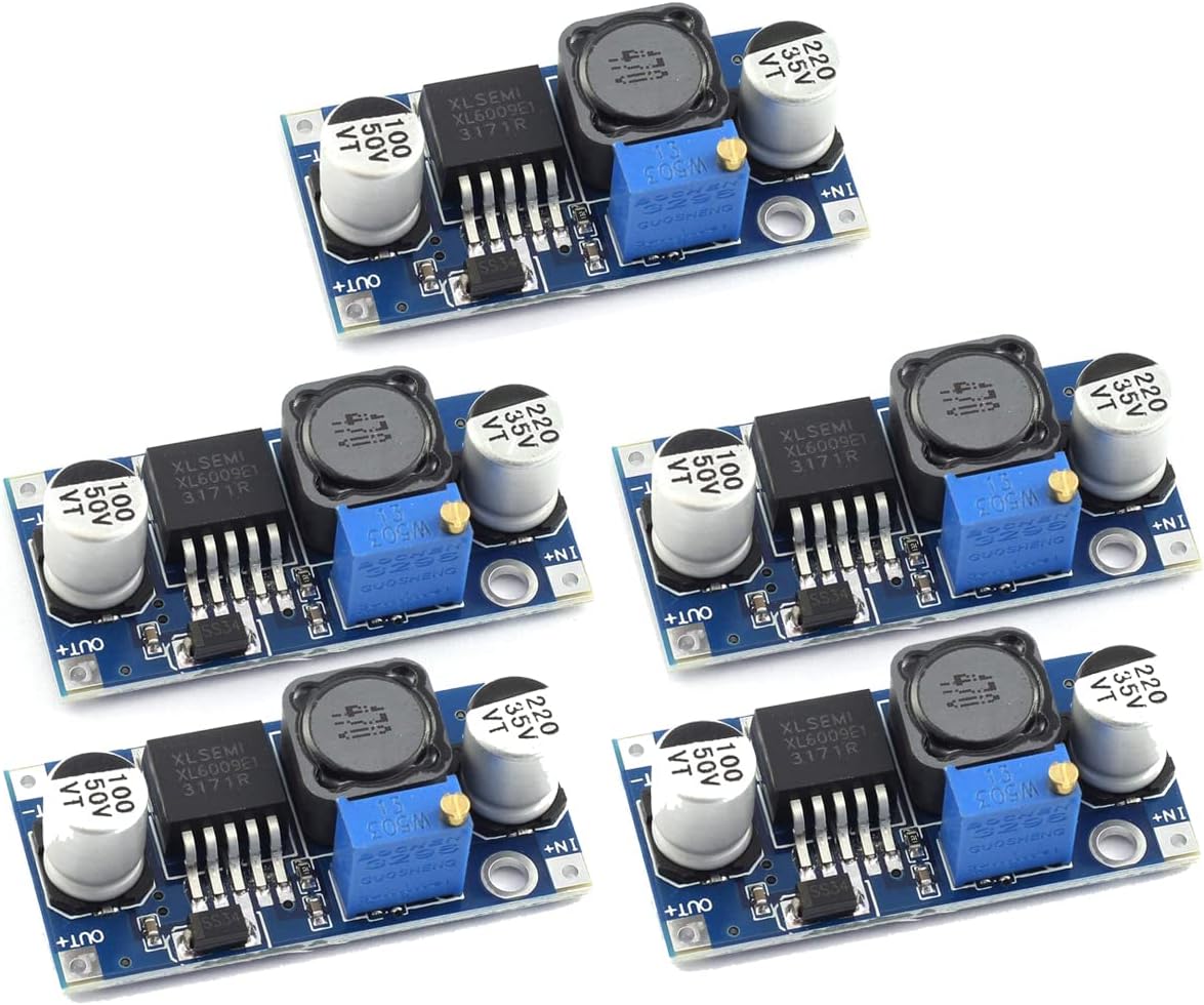 Shockley XL6009 DC-DC Boost Converter Module 3V-32V to 5V-35V 4A Adjustable Step-up Voltage Regulator 5V 9V 12V 24V Power Supply Module (XL6009 Boost - 5 Piece)