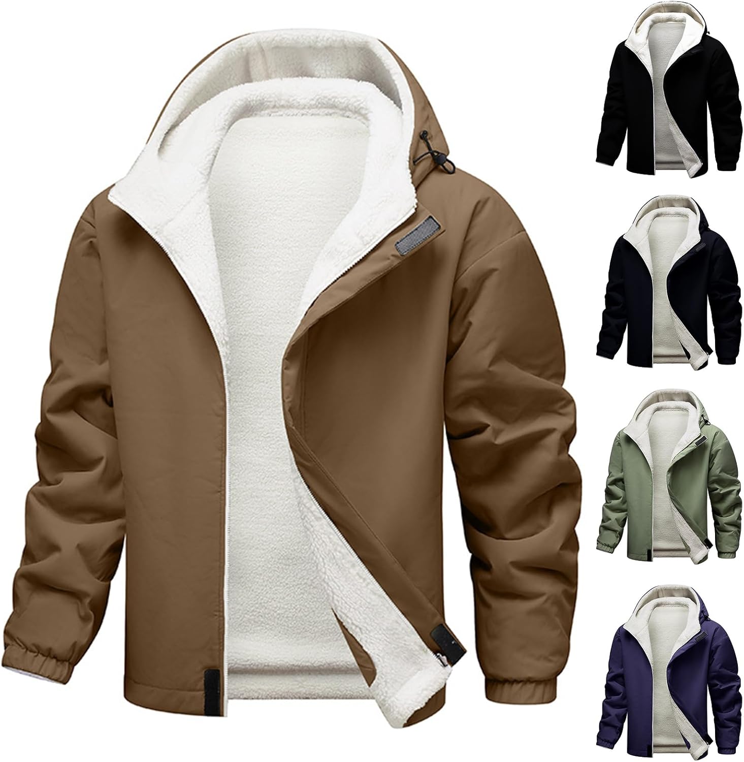 Men's Sherpa Hoodie Jacket Heavyweight Winter Sweatshirt Fleece Lined Zip Up Warm Hoodies Thick Hooded Coat for Men
