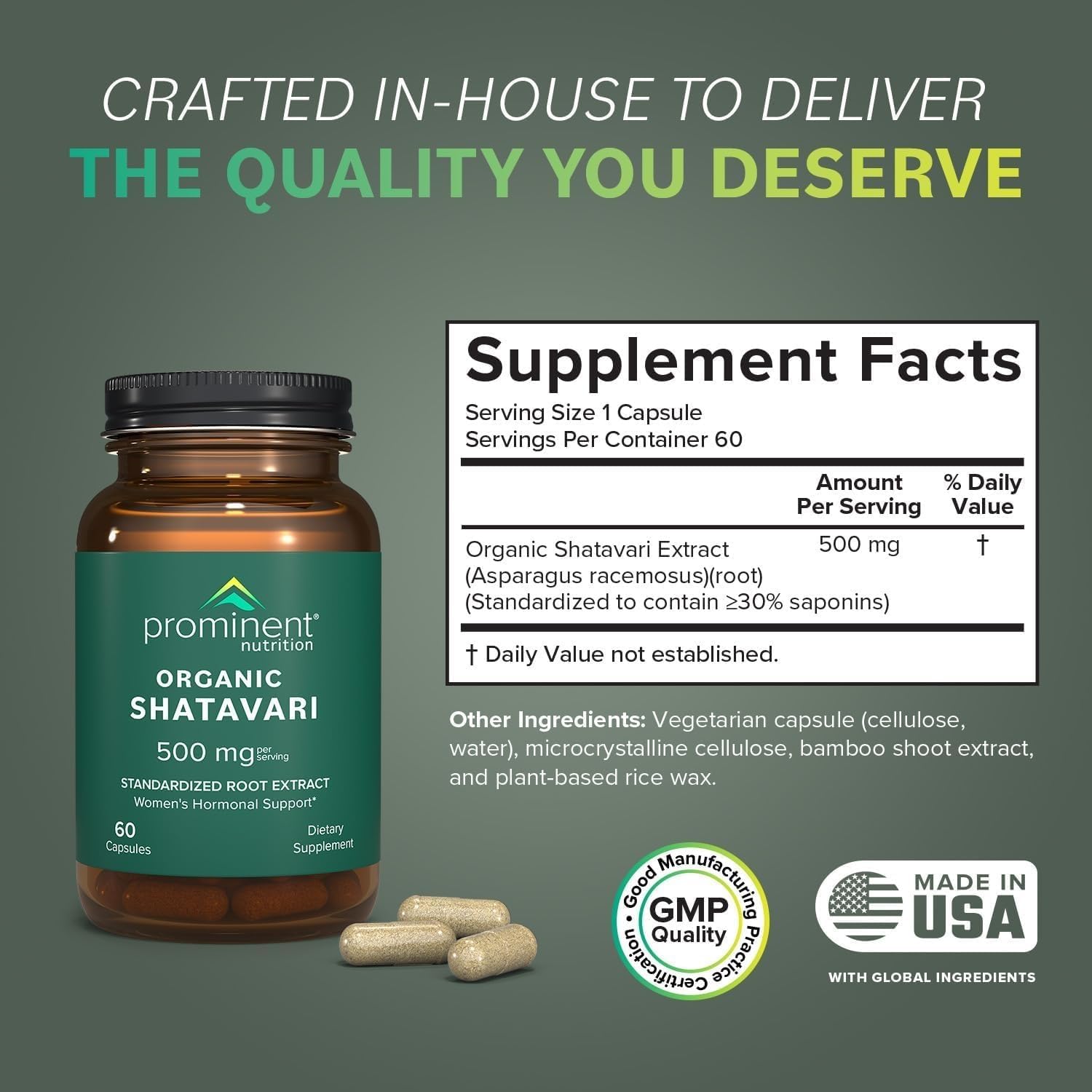 Prominent Nutrition Organic Shatavari Capsules, Hormone Support for Women, 500 mg, 60 Count, Standardized Root Extract Formulated for Women’s Health - 2 Pack