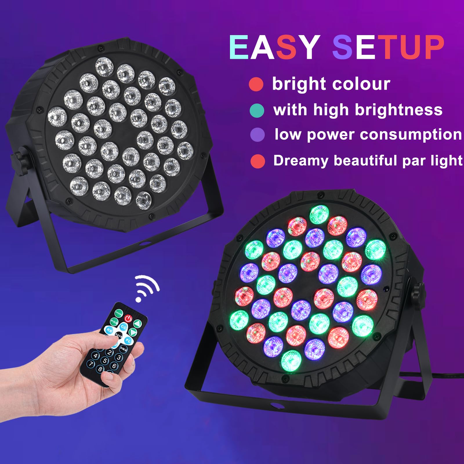 4Piezas RGB Focos LED Par con 36 LED, Luces para Escenarios Luces de Discoteca con Control Digital Multiplex y Activación de Sonido para Disco KTV Bar Navidad Fiesta Boda