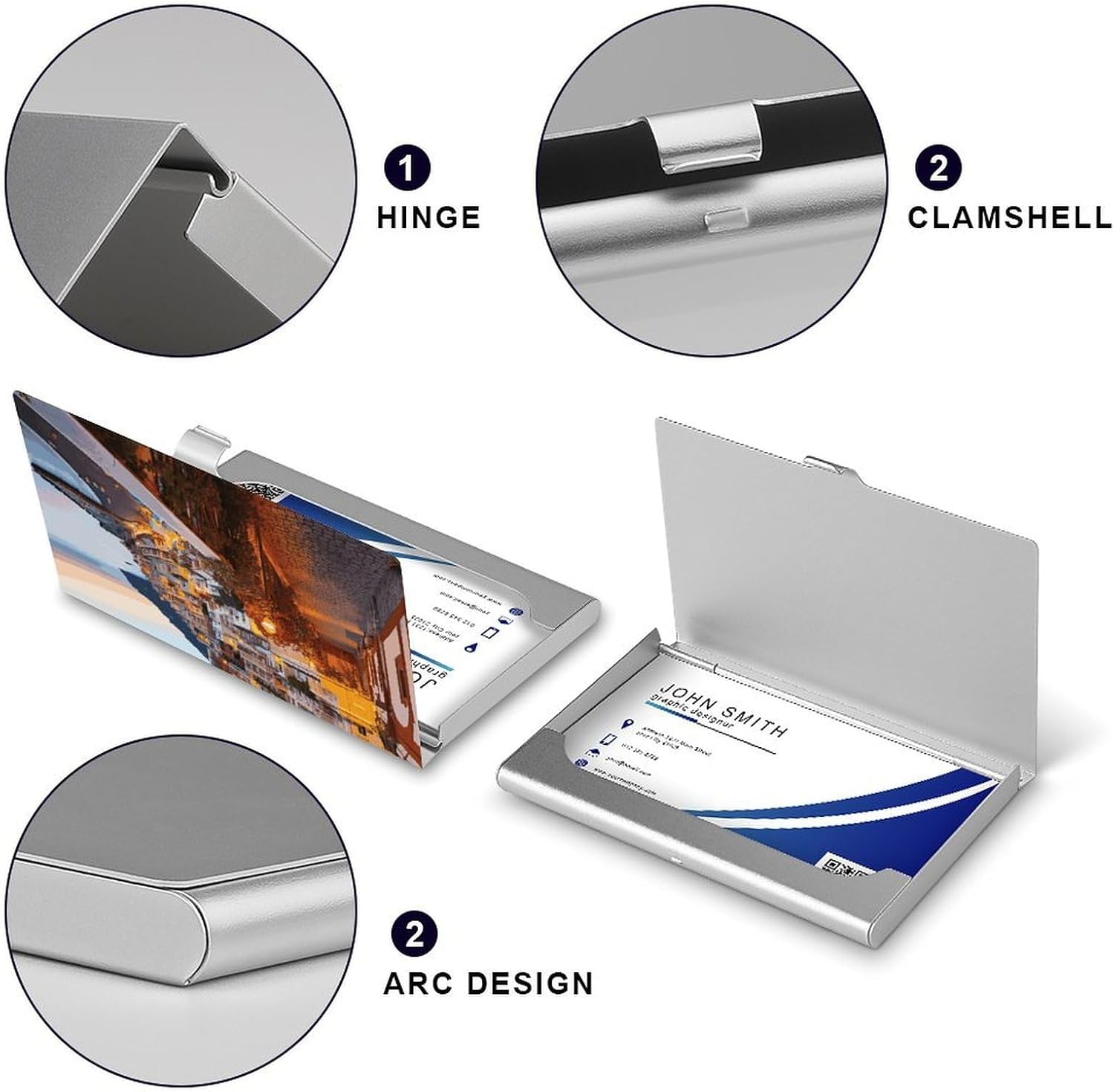 Positano Seaside Sunset Business Card Holder Slim Aluminum Alloy Name Card Holder Professional Name Card Case Personalized Business Card Wallet Minimalist Pocket Metal Case for Women Men