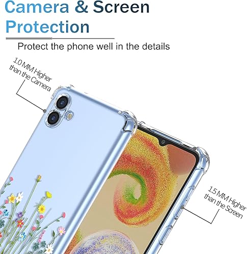 Miniatura 2 de Funda para Glaxay A04e Samsung A04e para Samsung A04e, transparente con patrón de flores, TPU suave, a prueba de golpes, antiarañazos, funda