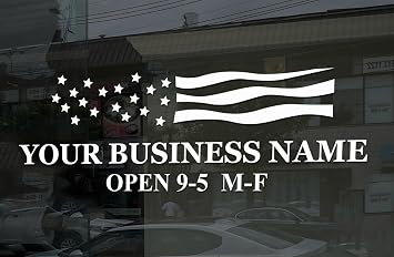 Business Hours Sign for Window Decal - Patriotic American Flag Design - Vinyl Material - Banner Style - Free Squeegee - Easy Install Manual - US Flag