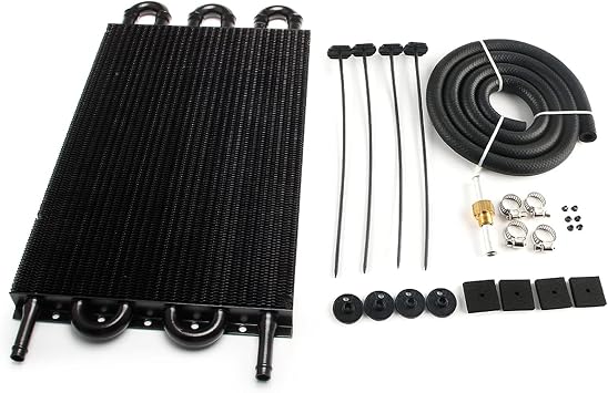 6 Pass Tube and Fin Transmission Cooler Universal 5/16" Oil Cooler Kit Aluminium Black