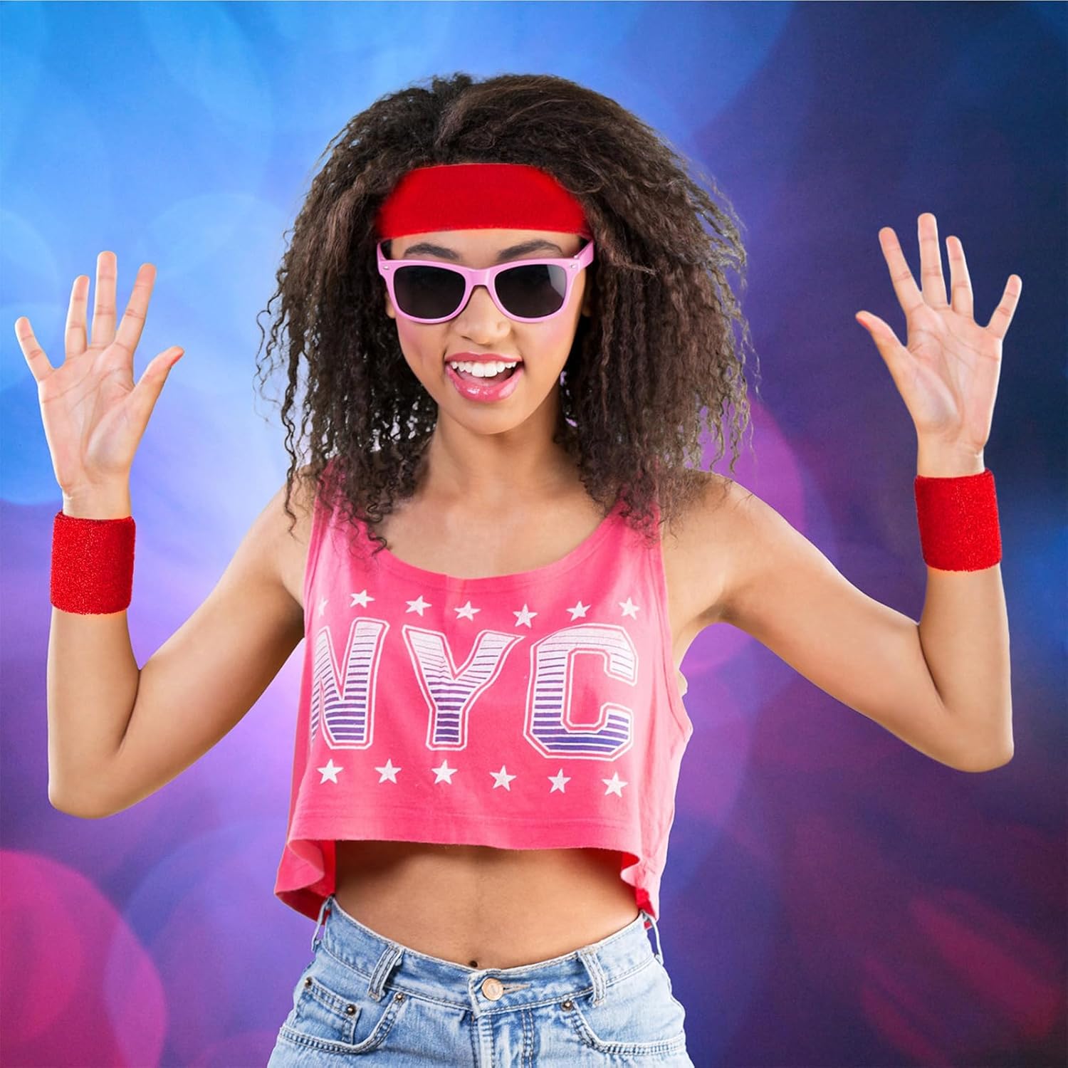 Bememo 6 Pieces Sweatbands Set 2 Sports Headbands and 4 Wristbands Striped Sweat Band for Men Women Colorful Neon Athletic Running Gym Basketball Tennis - Image 2