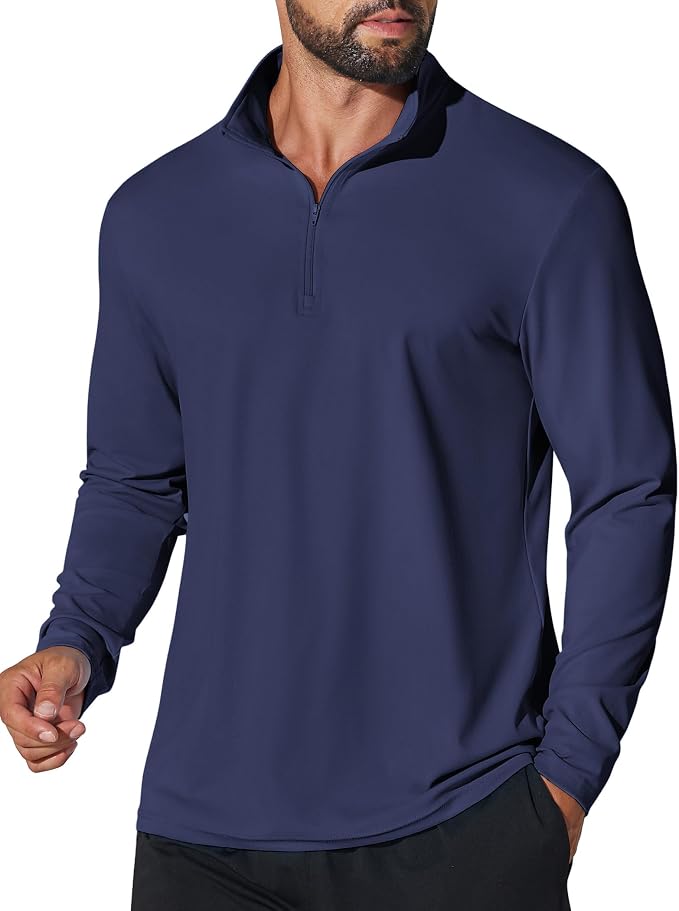 COOFANDY Mens Quarter Zip Pullover UPF 50+ Long Sleeve Sun Protection Shirts Golf Fishing Running Rash Guard T-Shirts