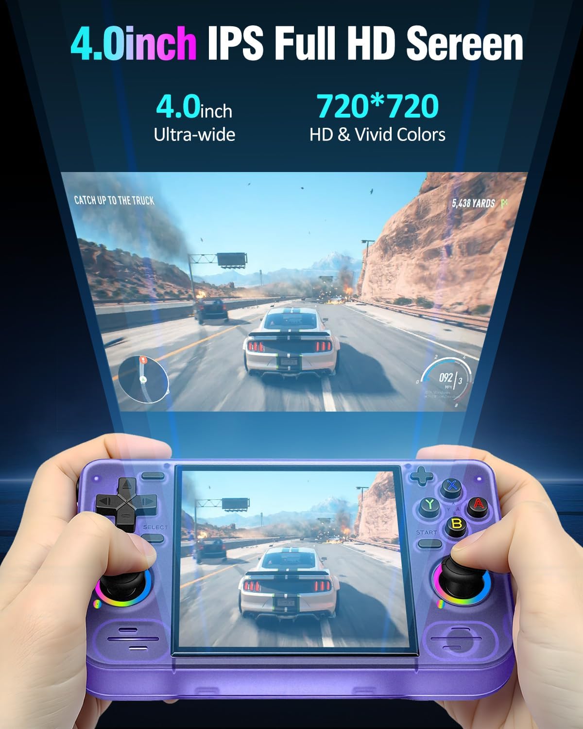 RF40H Retro Handheld Game Console, 4.0" Retro Gaming Console, Built-in 20,000+ Classic Games, Supports WiFi Connection, Open Source Linux System, Portable Handheld Video Games (Purole)