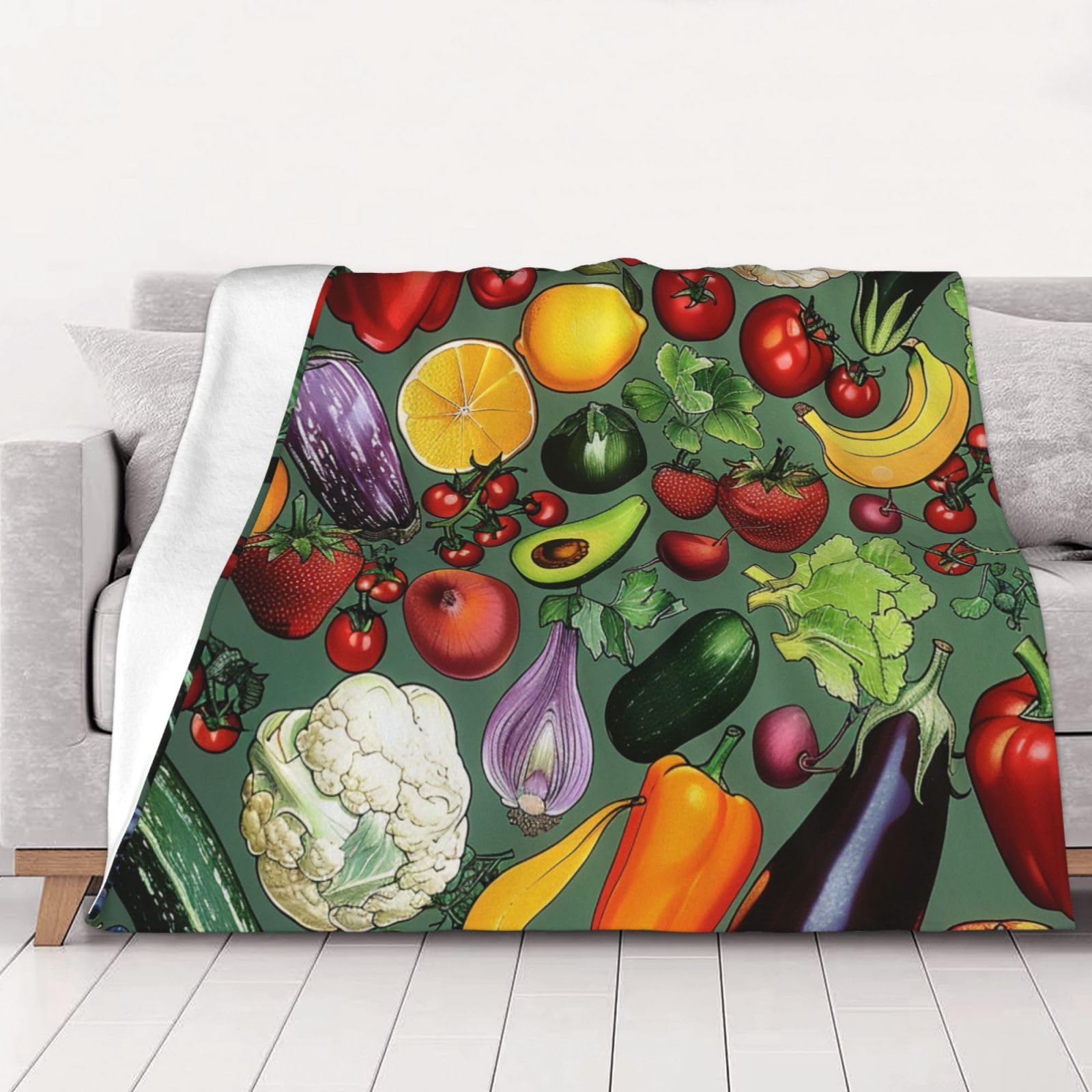 Couverture en flanelle originale motif légumes, idée cadeau cocooning