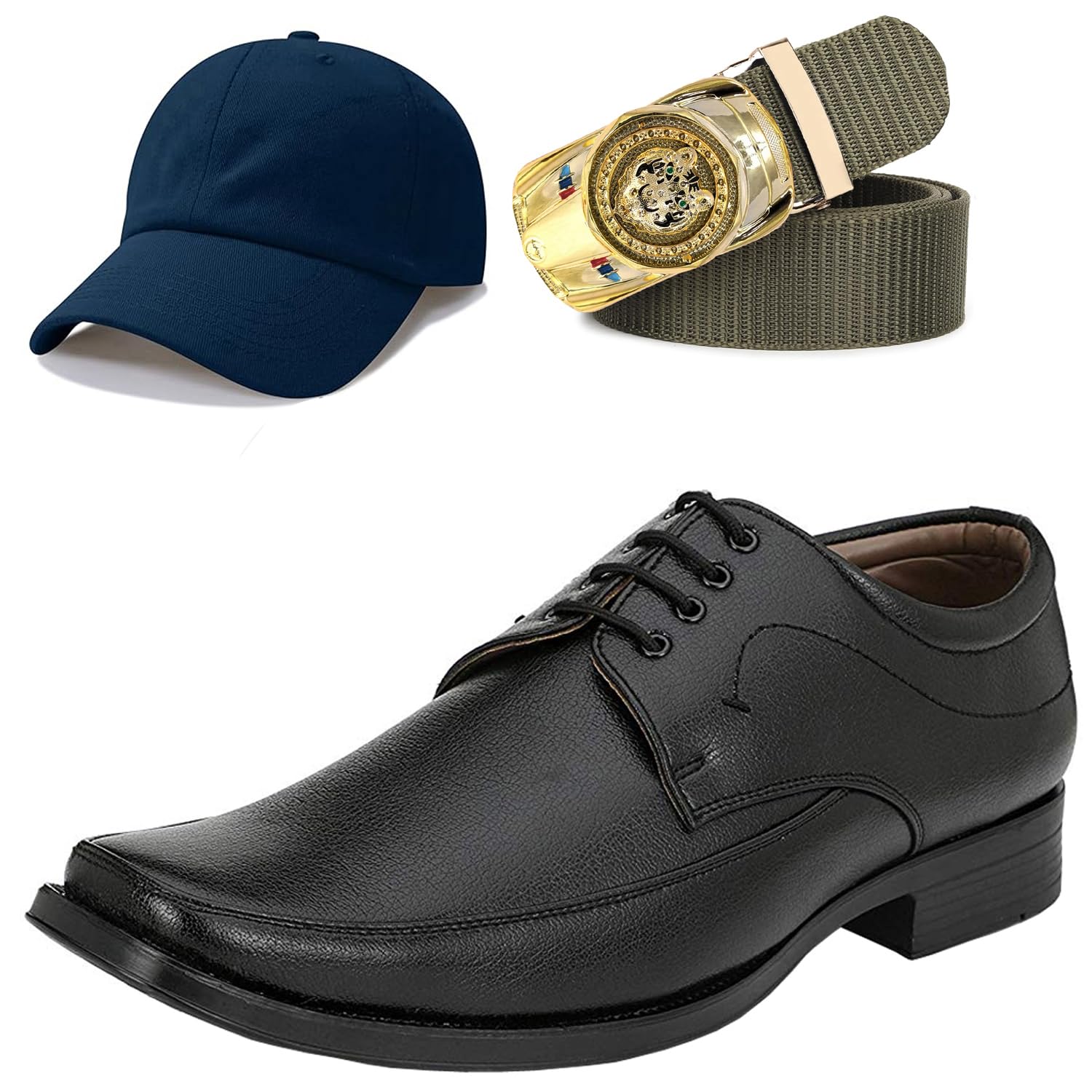 Formal Shoes with Free Base Ball Cap & Free Belt Combo for Men & Boys Black-image-36