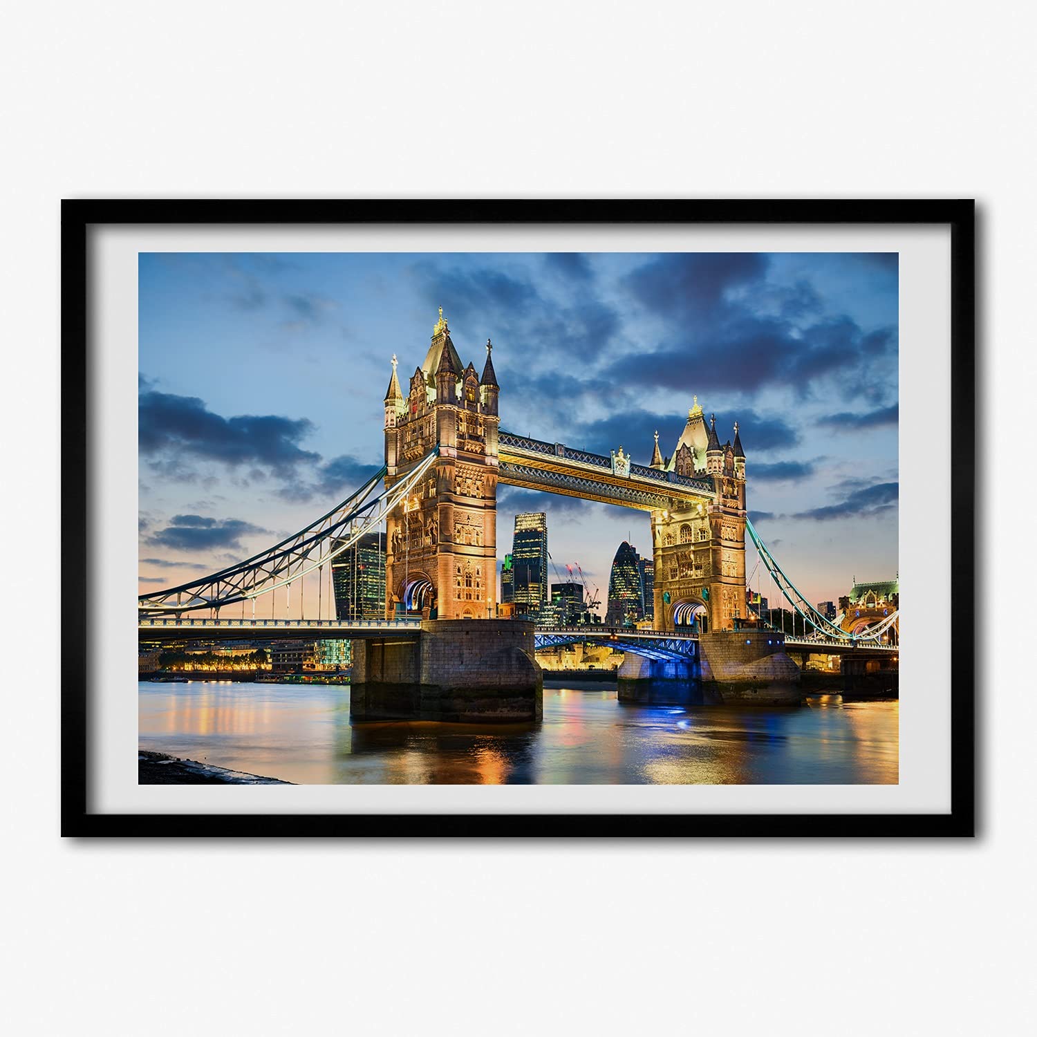 Tableau peinture Tower Bridge Londres encadré en bois moderne 70x50 cm de haute qualité