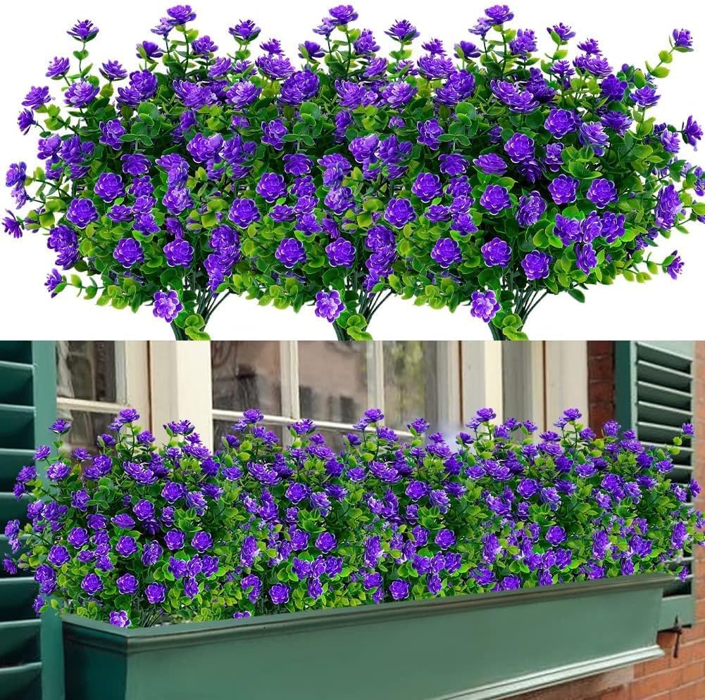 Lot De 6 Fleurs Artificielles D'Extérieur Résistantes Aux UV - Plantes Suspendues En Plastique Pour Balcon Et Jardin