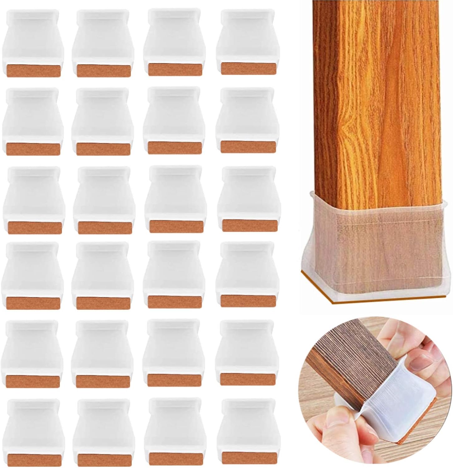 Square Chair Leg Floor Protector 24 Pack, FANIMAL Silicone Chair Legs