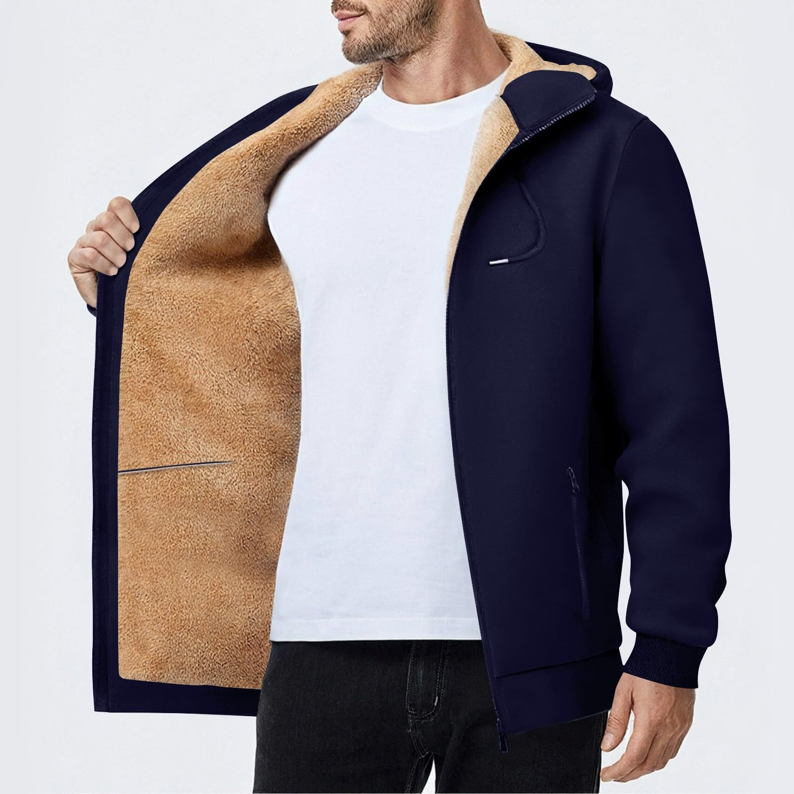 Generico Felpa Uomo Zip Cappuccio,Felpa con Cappuccio in Pile Calda E Morbida Invernale Comoda A Maniche Lunghe Casual Sportiva da Indossare All'Aperto